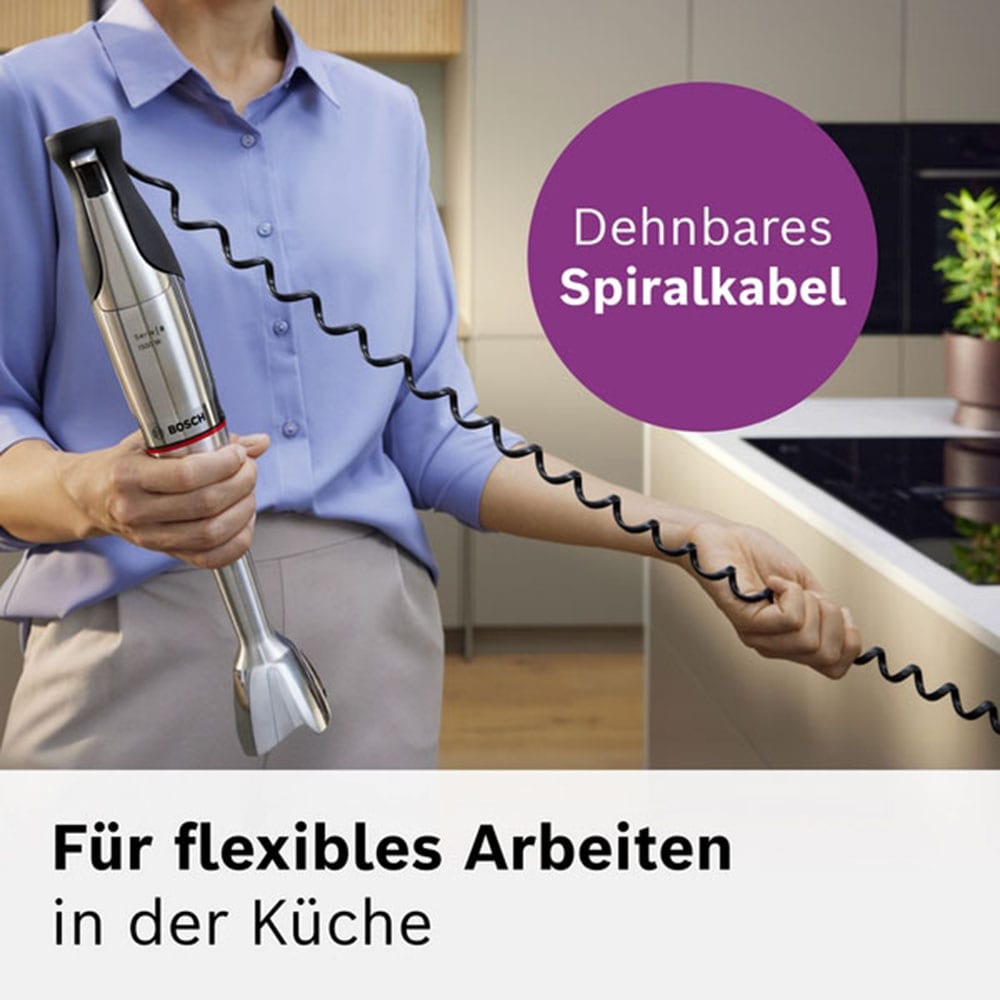 BOSCH Stabmixer »ErgoMaster Serie 8, MSM8M934, Doppelschneebesen, Becher, Zerkleinerer« 1500 W 6 Klingen Edelstahl, Spiralkabel, Keramikkupplung, luftgekühlter Motor