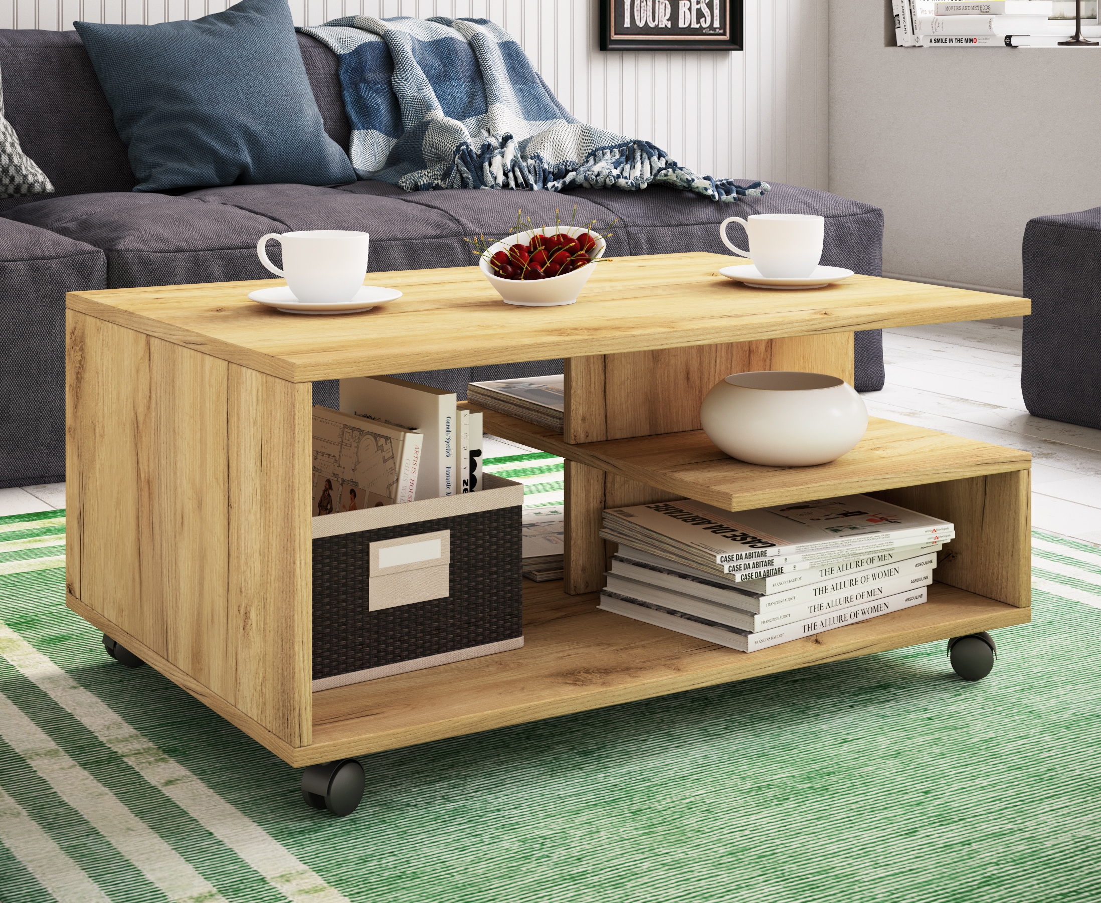 VCM Beistelltisch »Holz Sofatisch Couchtisch Rollen rollbar Stango L«