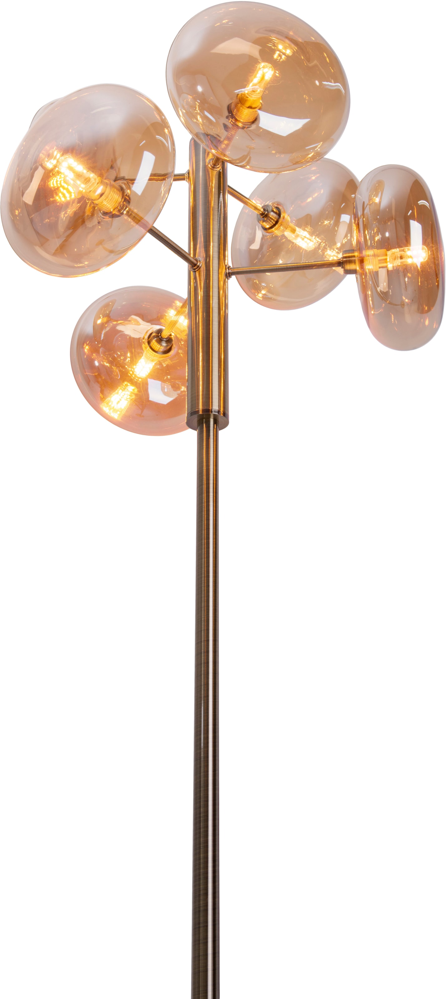 näve Stehlampe »Orion«, 6 flammig, Leuchtmittel G9 | ohne Leuchtmittel, 6flg., G9, Glasschirme messing-matt, Zuleitung 200cm m. Fußschalter