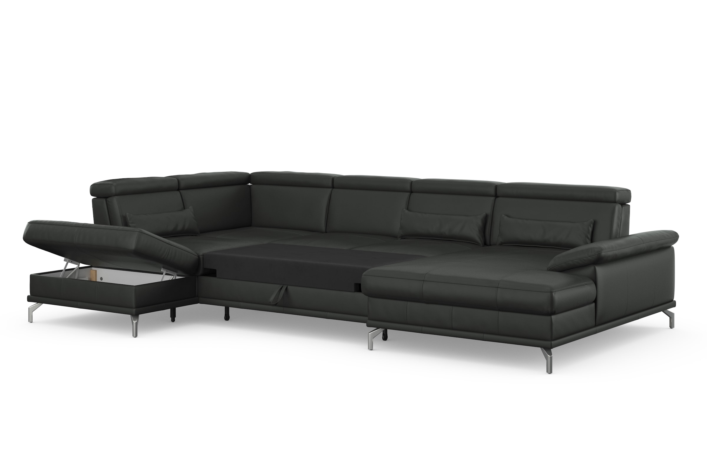 sit&more Wohnlandschaft »Cabrio U-Form, mit Sitztiefenverstellung, Arm- und Kopfteilverstellung«, 3 Nierenkissen, Federkern, optional Bettfunktion und Stauraum
