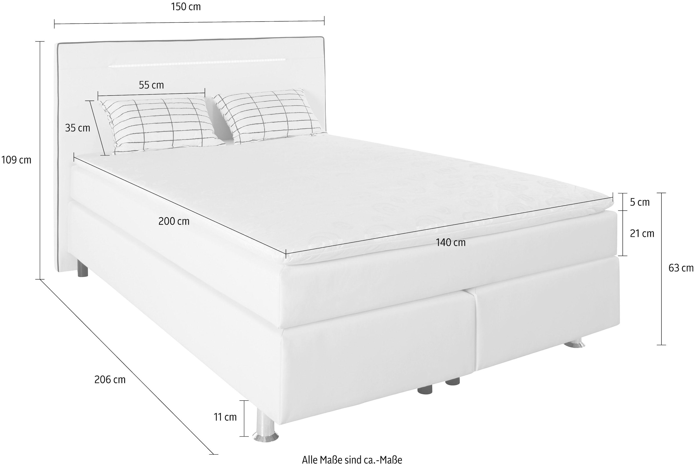 COLLECTION AB Boxspringbett »London, inklusive Topper und Kissen, mit LED-Beleuchtung«, Boxspringbett erhältlich in 90cmx200cm, 140cmx200cm & 180cmx200cm