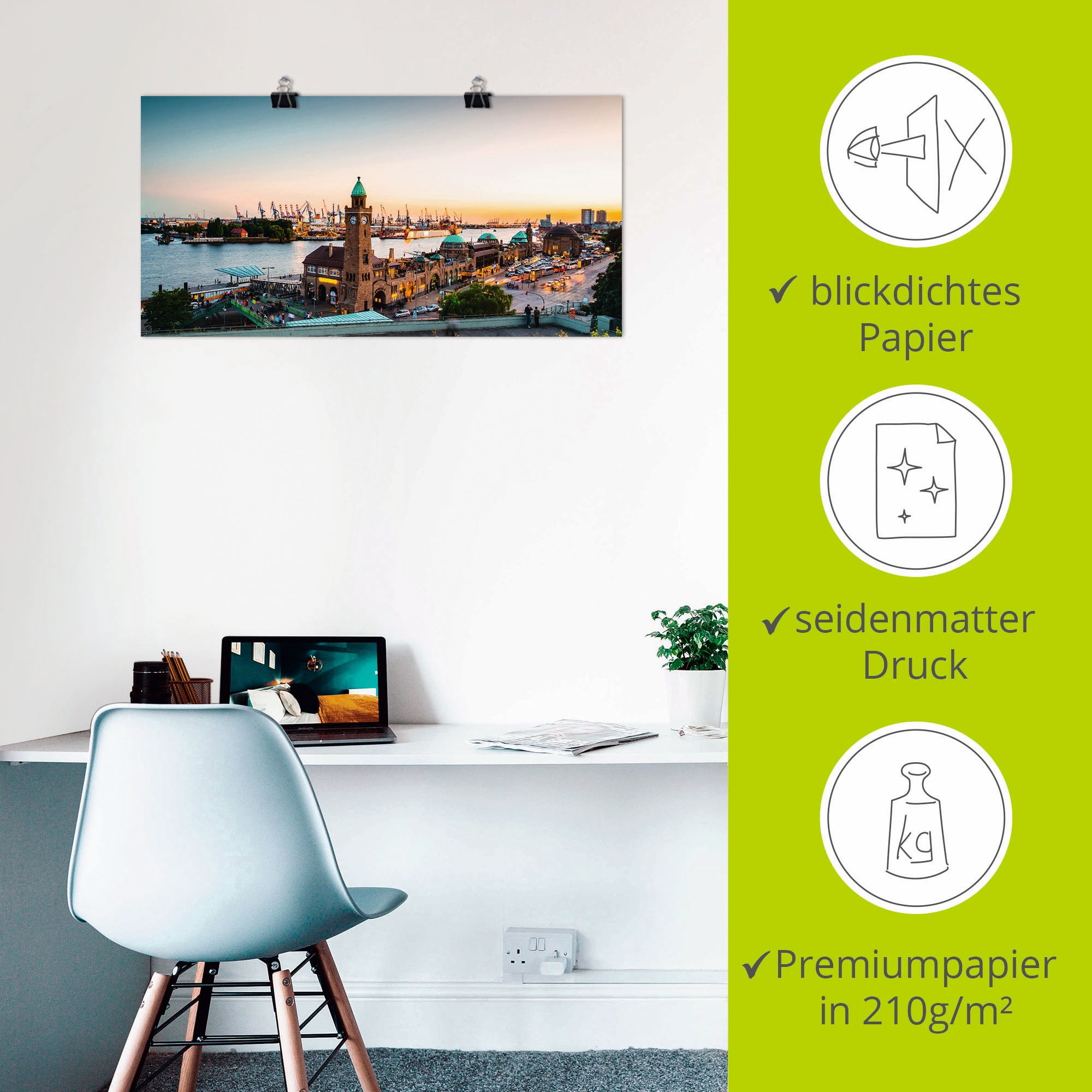 Artland Wandbild »Hamburg Hafen und Landungsbrücken«, Deutschland, (1 St.), als Alubild, Outdoorbild, Leinwandbild, Poster, Wandaufkleber