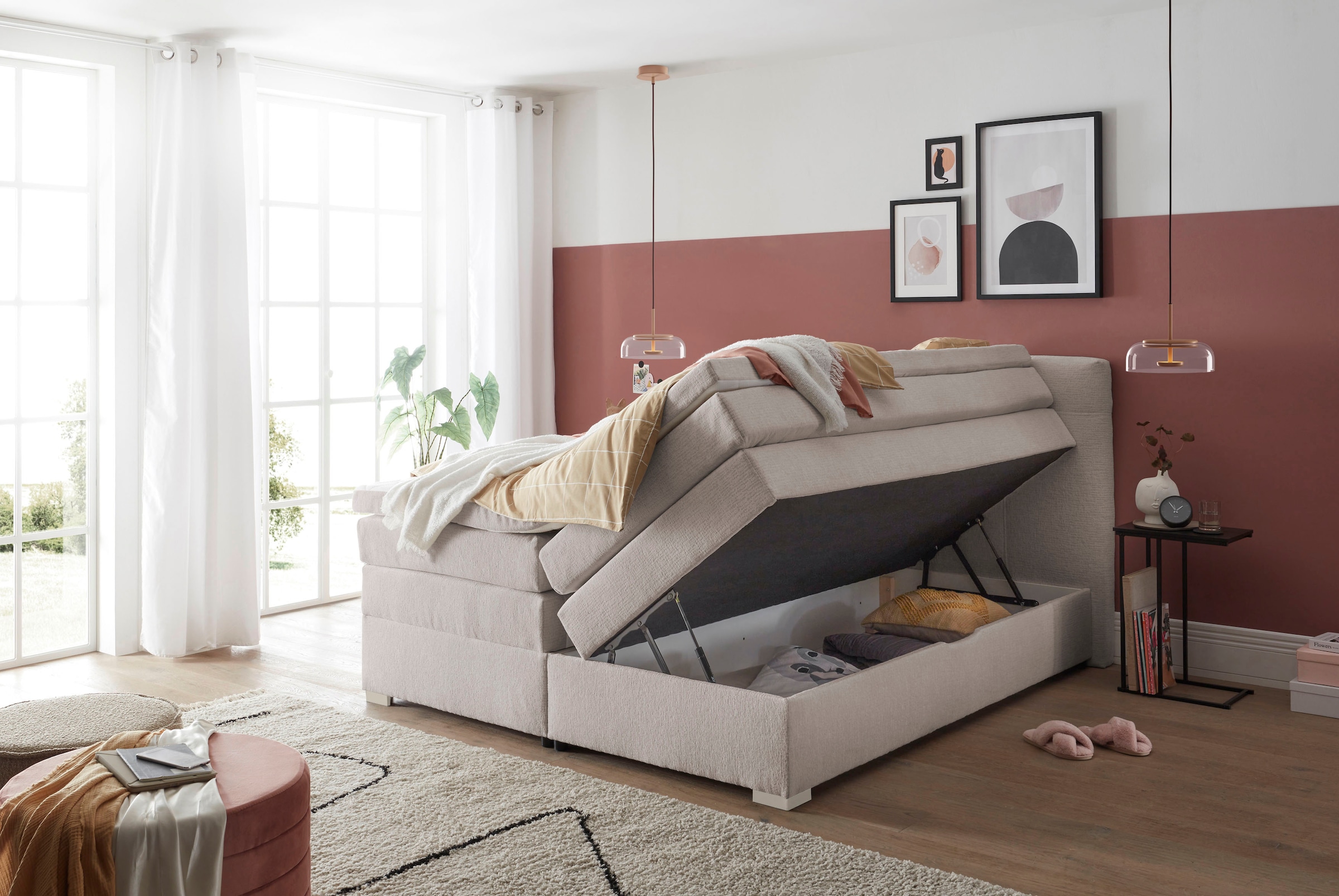 ED EXCITING DESIGN Boxspringbett »FANES, Doppelbett mit Bettkasten und Taschenfederkernmatratze H3« 5 Stk. tlg. mit 7cm Visco-Topper, hochwertiger Chenille-Bezug, 180x200cm