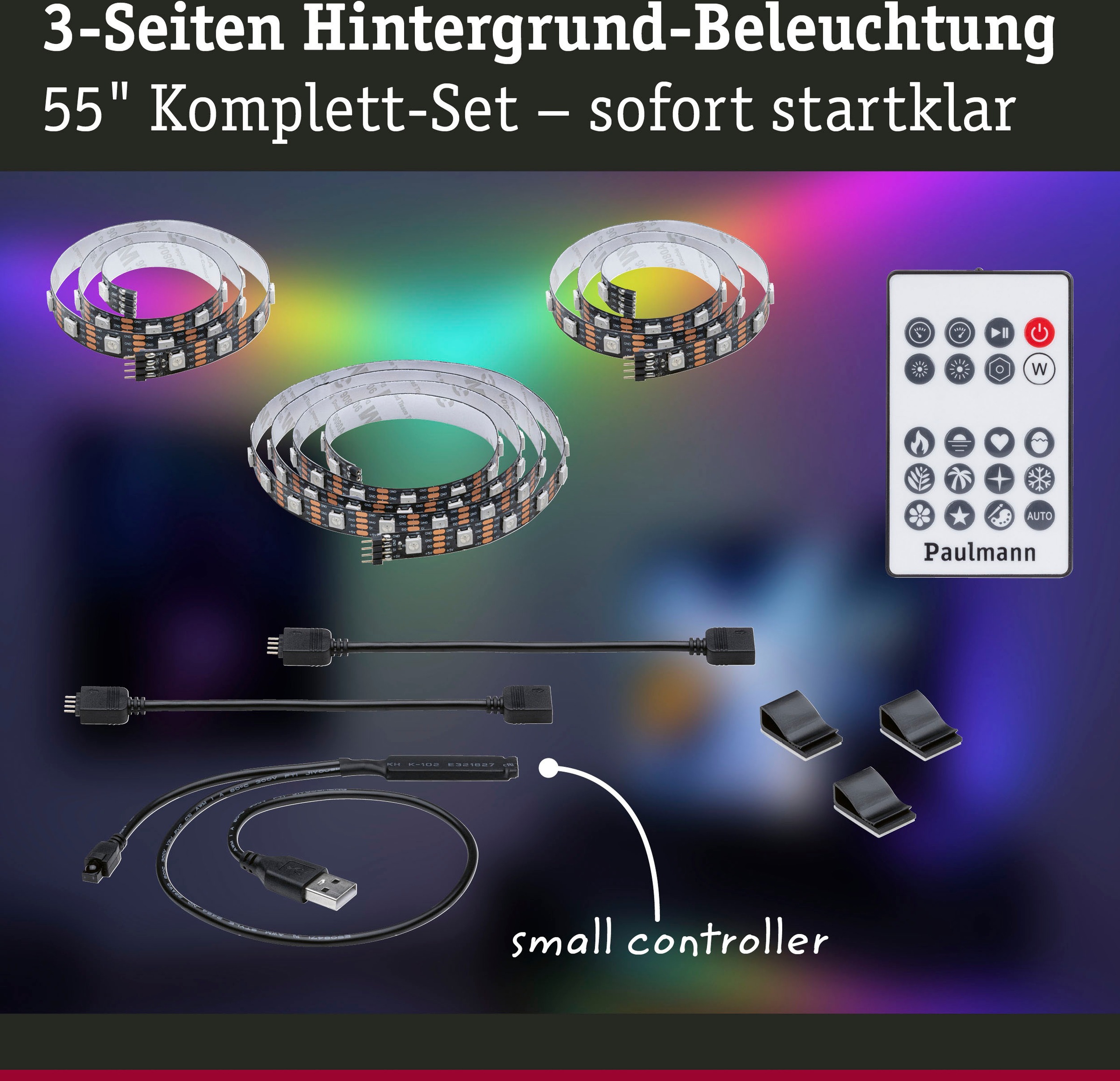 Paulmann LED-Streifen »USB LED Strip TV-Beleuchtung 55 Zoll 2m Dynamic Rainbow RGB 3,5W«, 1 St.-flammig