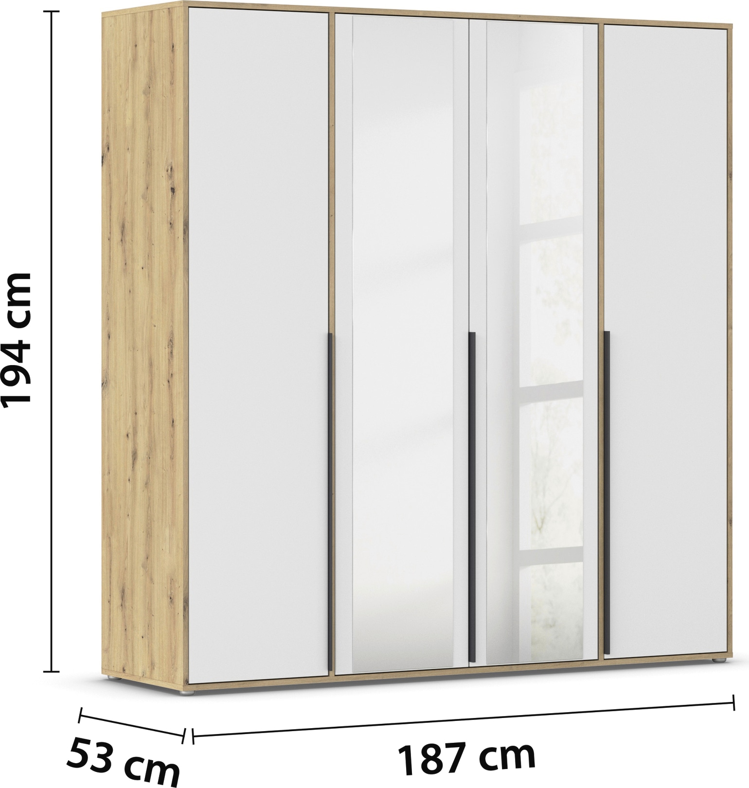 rauch Drehtürenschrank »Kleiderschrank Schrank Garderobe Wäscheschrank NAGATA mit Spiegel«, (in 3 verschiedenen Ausstattungen BASIC/CLASSIC/PREMIUM), und modernen Stangengriffen in Graumetallic TOPSELLER MADE IN GERMANY