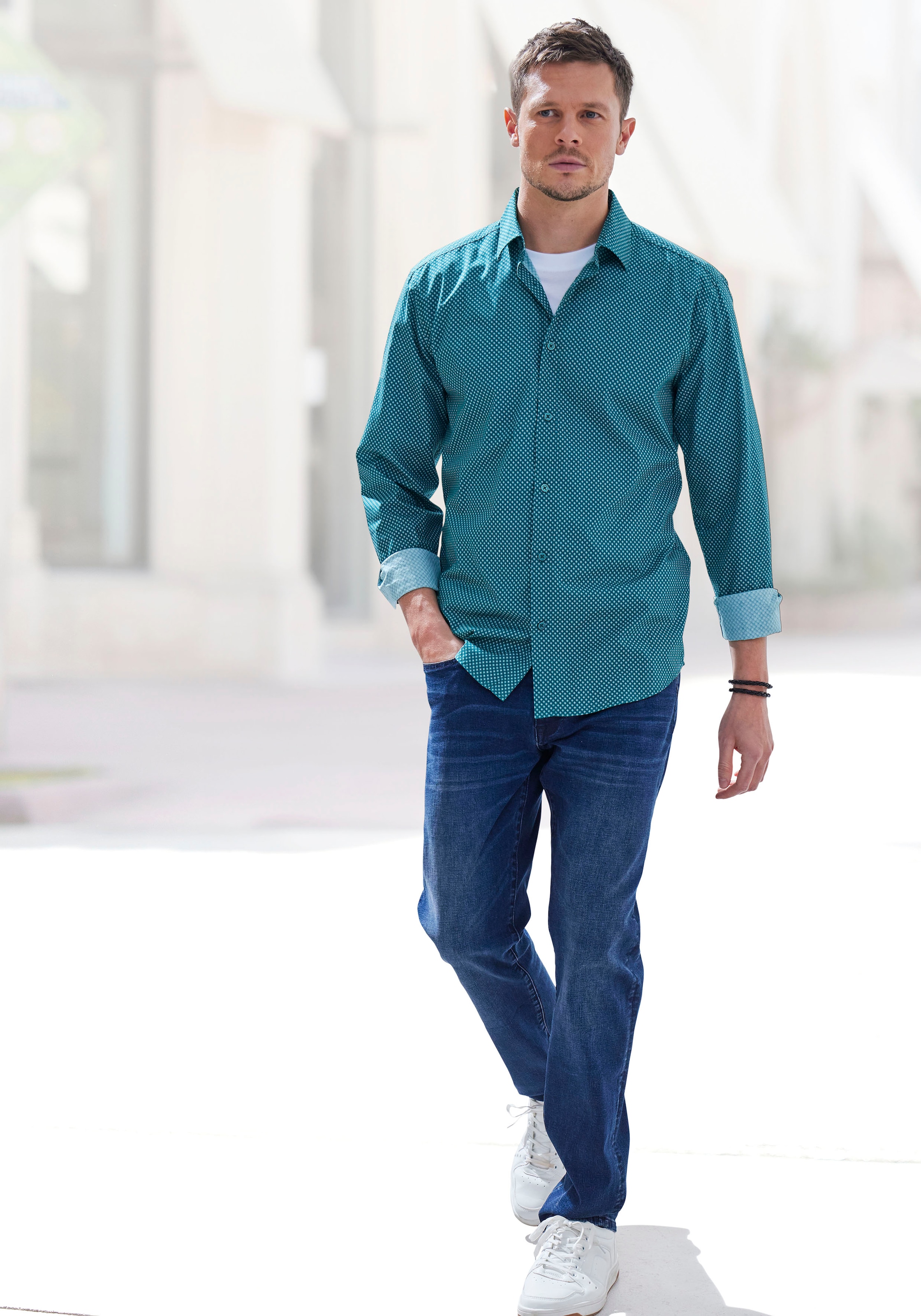 H.I.S Langarmhemd »Regular fit« mit Haifischkragen und allover Print aus reiner Baumwolle