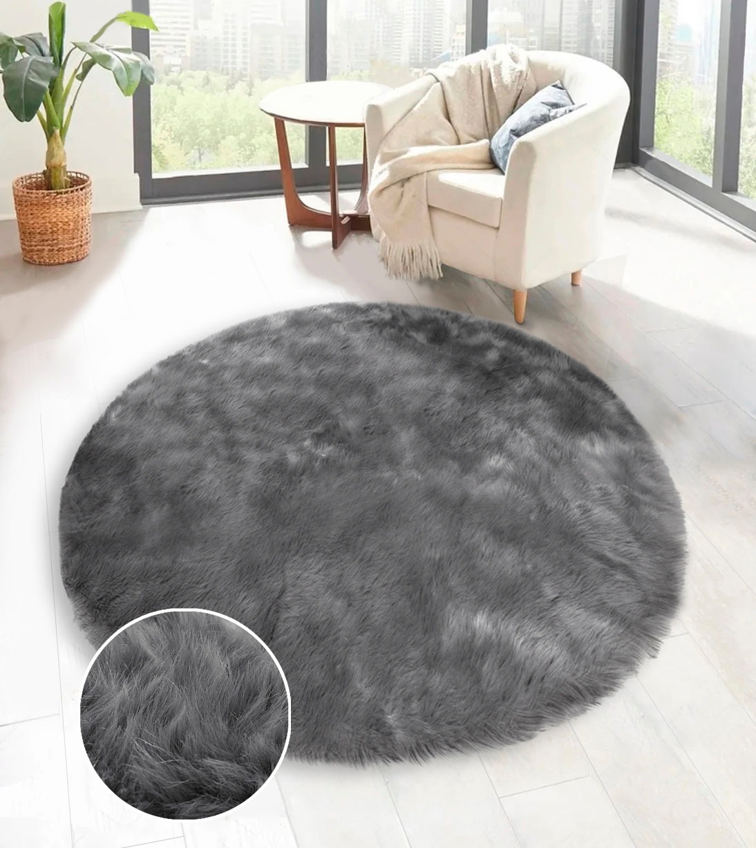my home Hochflor-Teppich »Valeska Fellteppich«, rund, 30 mm Höhe, Kunstfell, weiche Teppiche, Wohnzimmer, Schlafzimmer, Esszimmer
