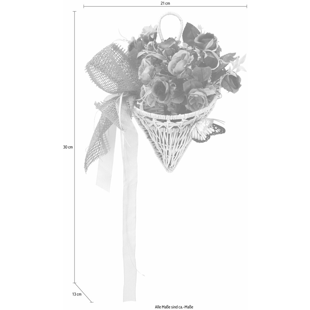 I.GE.A. Kunstpflanze »Rosen mit Schmetterling im Korb 30 cm«