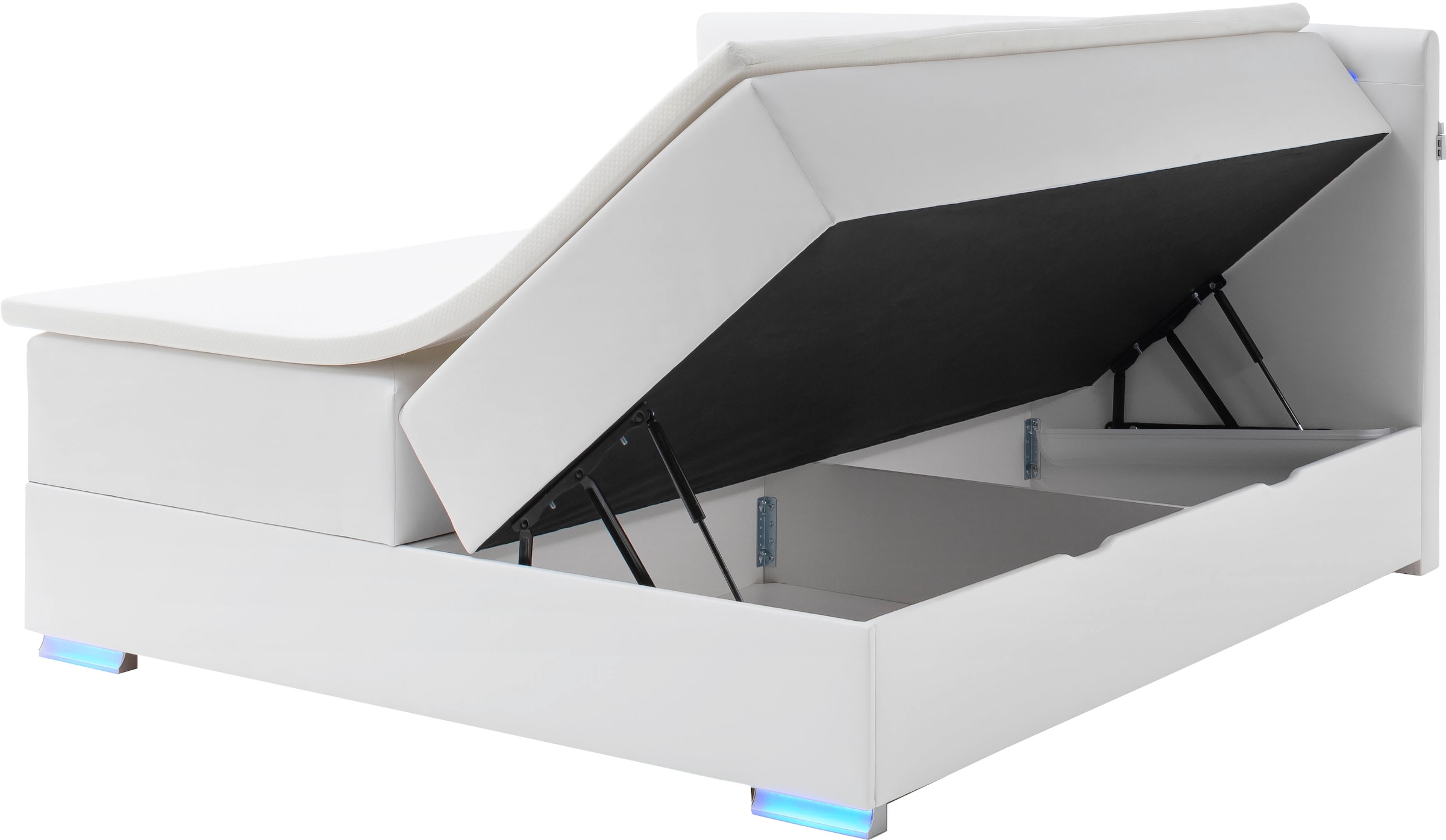 meise.möbel Boxspringbett »Las Vegas«, Füße und Kopfteil mit LED-Beleuchtung, mit Bettkasten und Topper