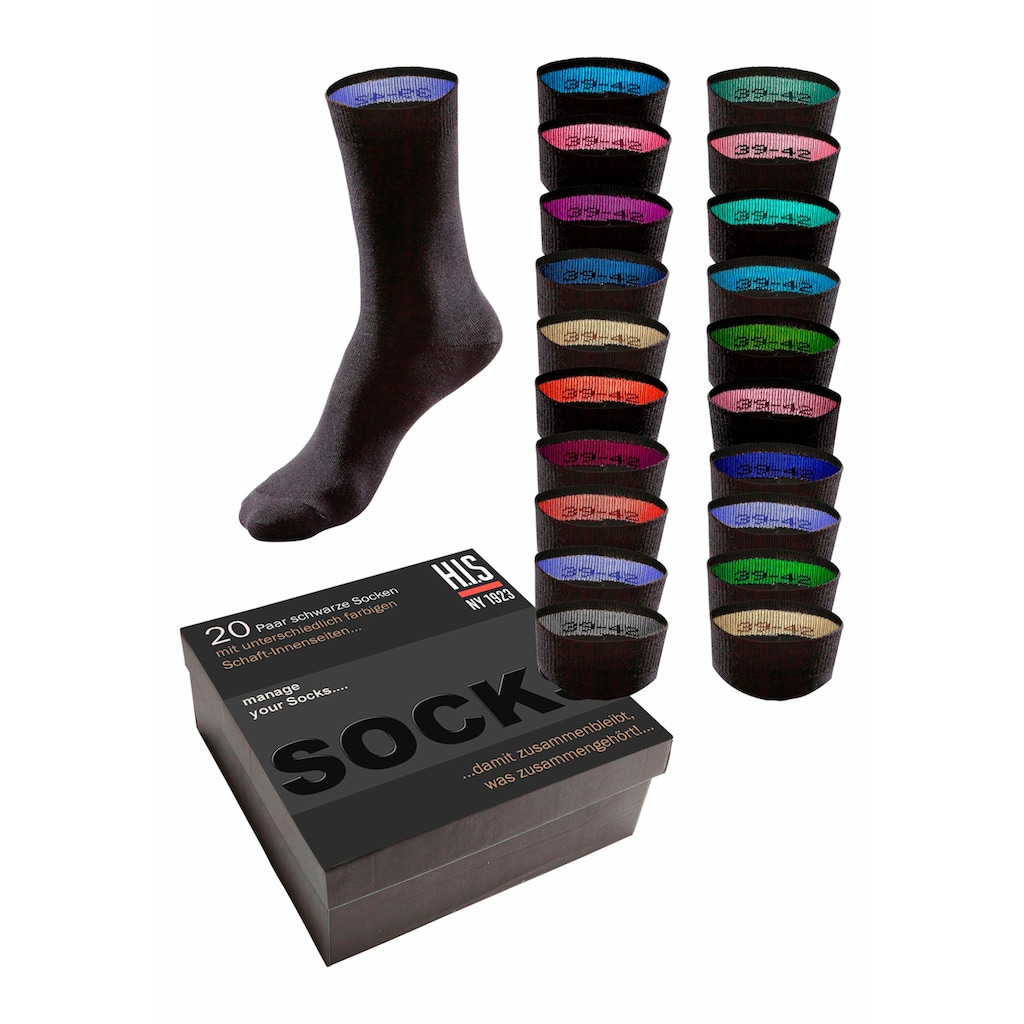 H.I.S Socken, (Box, 20 Paar), in praktischer Geschenkbox