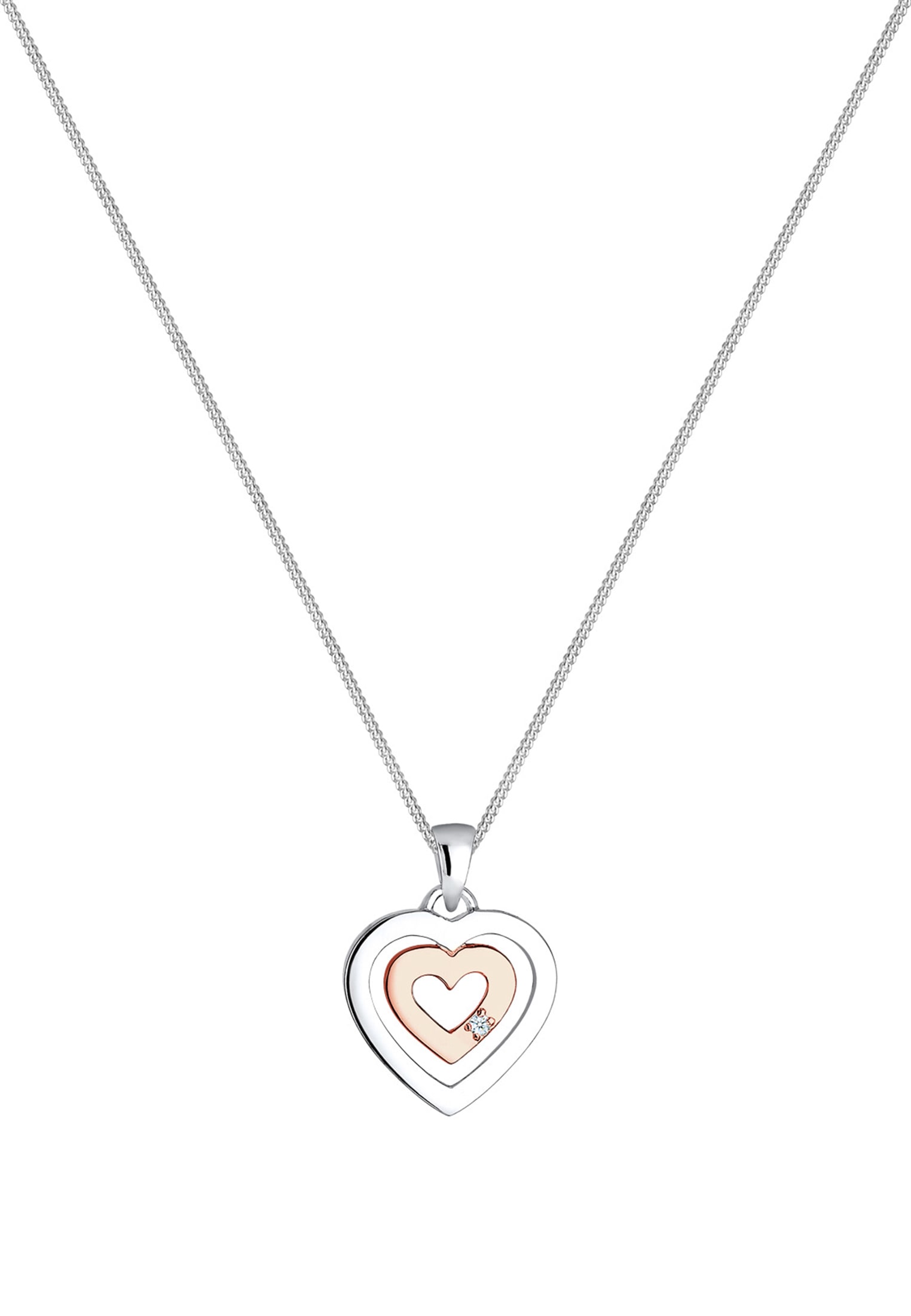 Elli DIAMONDS Silberkette »Halskette Herz Diamant Weiß Brillantschliff (0.015 ct) 925 Sterling Silber«