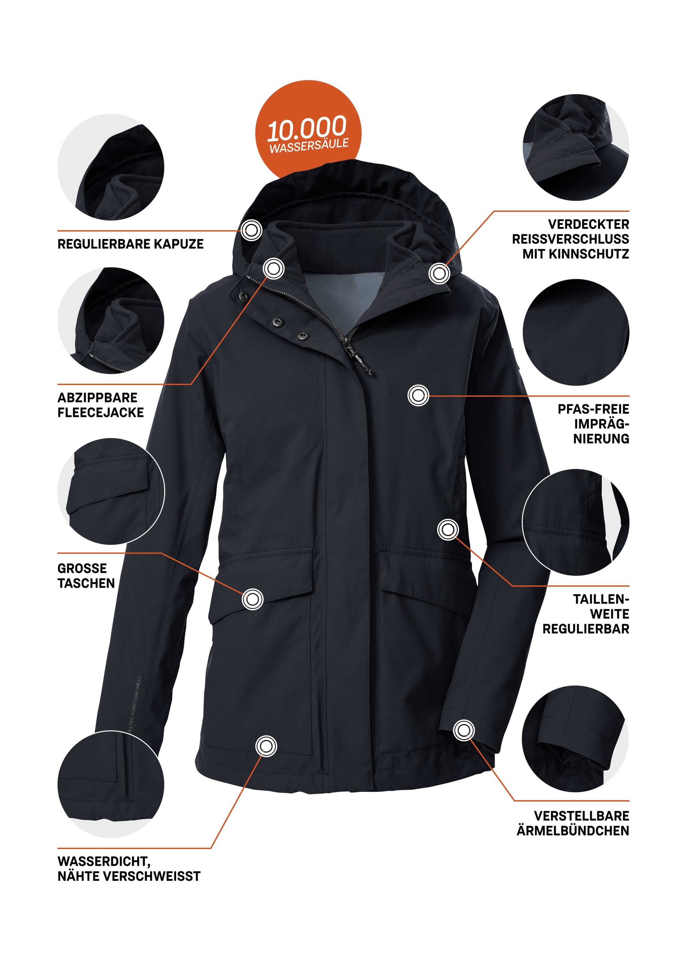 Killtec 3-in-1-Funktionsjacke »KOW 189 WMN JCKT« 3 in 1 Damenjacke: wasserdicht, atmungsaktiv, Fleece einzippen