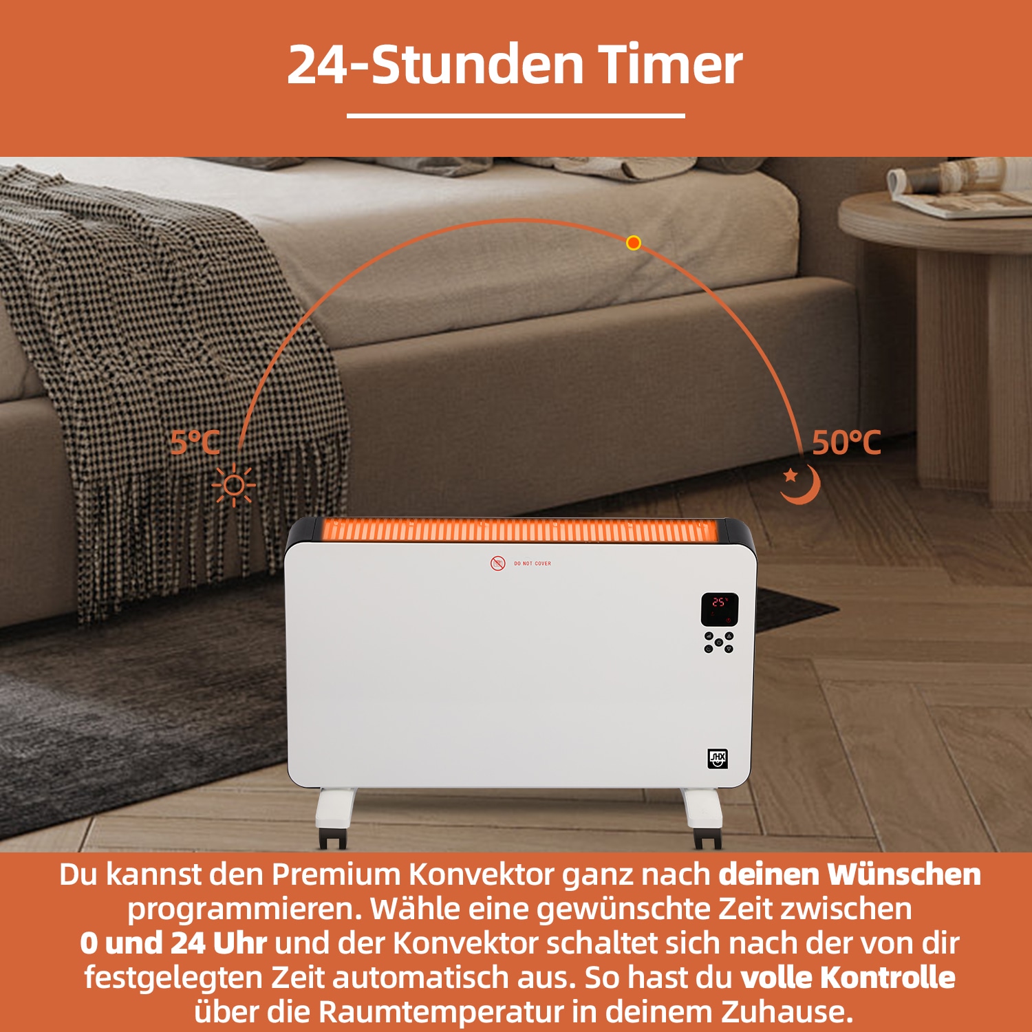 SHX Konvektor, 2000 W, Display, Timer, Rollen