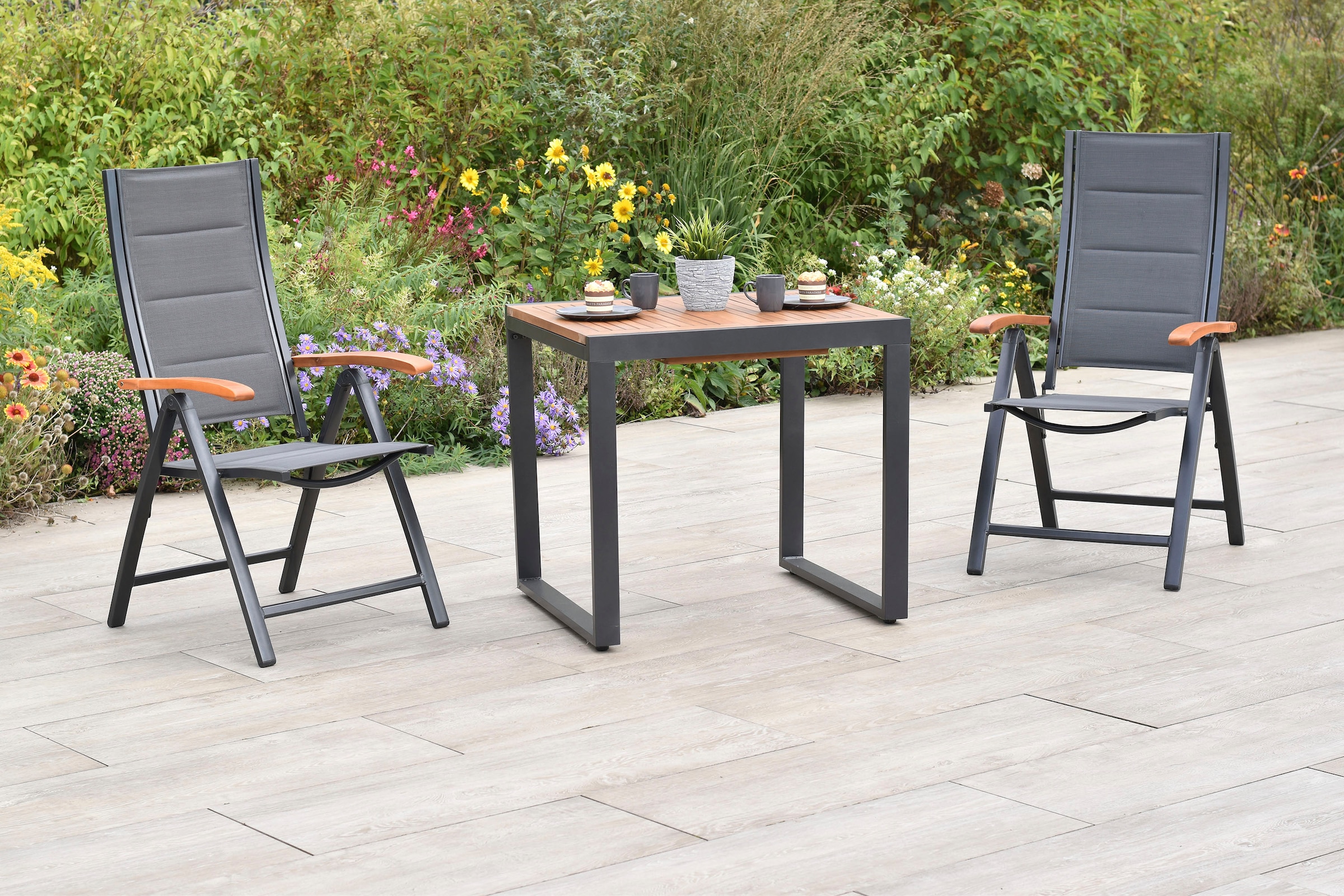 MERXX Balkonset »Paxos« Set, 3 tlg. inkl. 2 Klappsessel, 1 Balkonausziehtisch