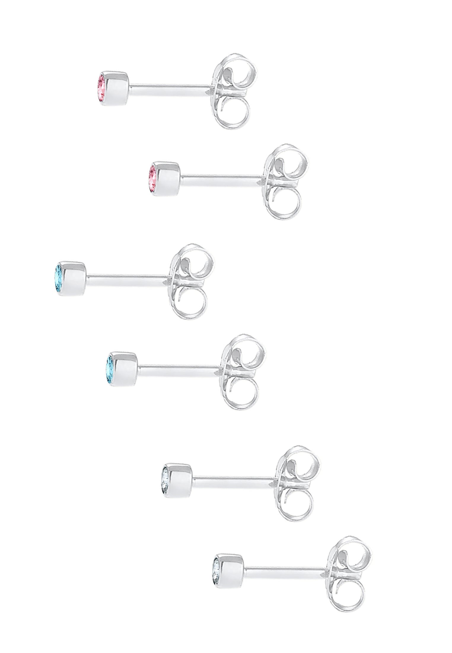 Elli Paar Ohrstecker »Ohrringe Kinder Kristalle bunt (6 tlg) 925 Sterling Silber«