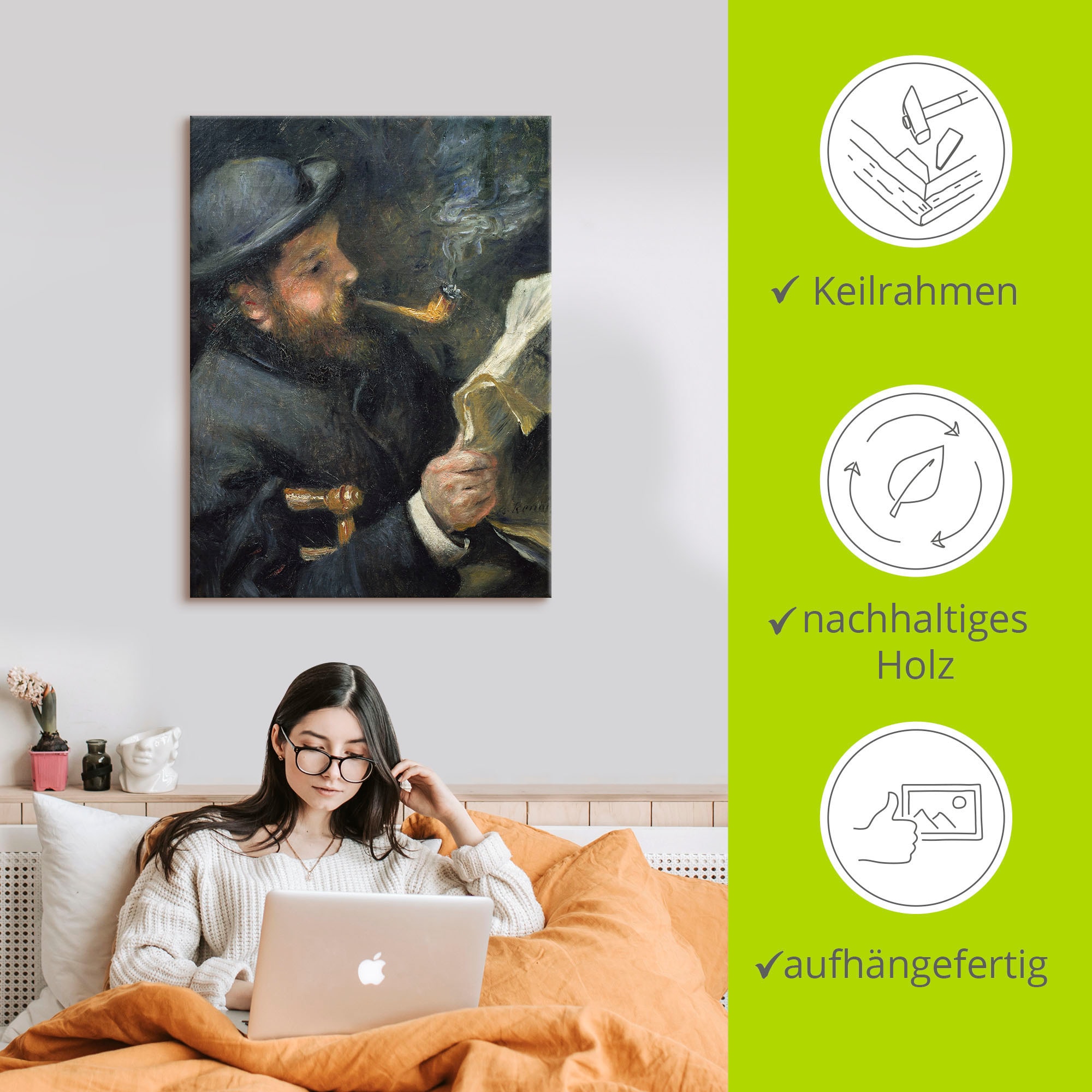Artland Wandbild »Bildnis Claude Monet mit Pfeife«, Mann, (1 St.), als Leinwandbild, Poster in verschied. Größen