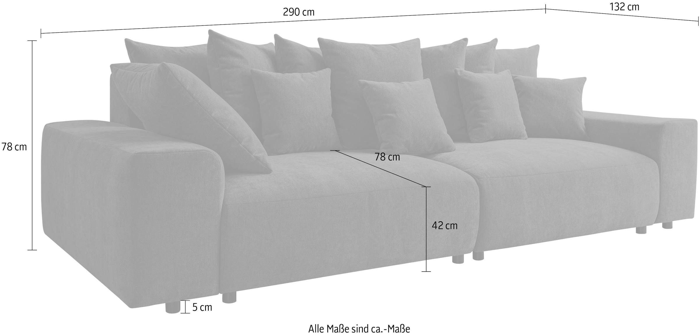 WERK2 Big-Sofa »Maxi B, Breite 290 cm«, Maximaler Kuschelkomfort: XXL-Sofa mit 78 cm Sitztiefe & 12 Kissen