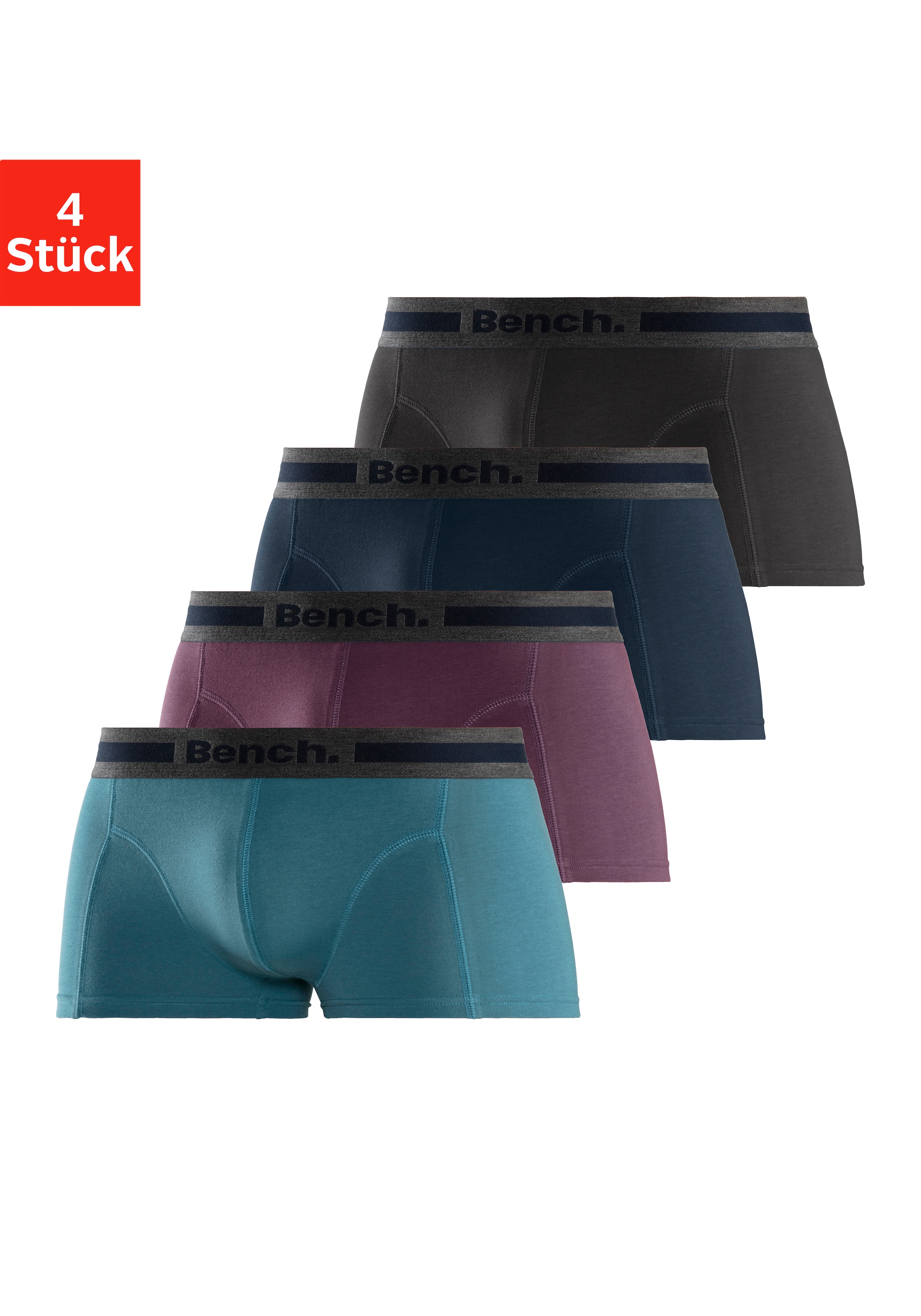 Boxershorts, (Packung, 4 St.), in Hipster-Form mit Overlock-Nähten vorn