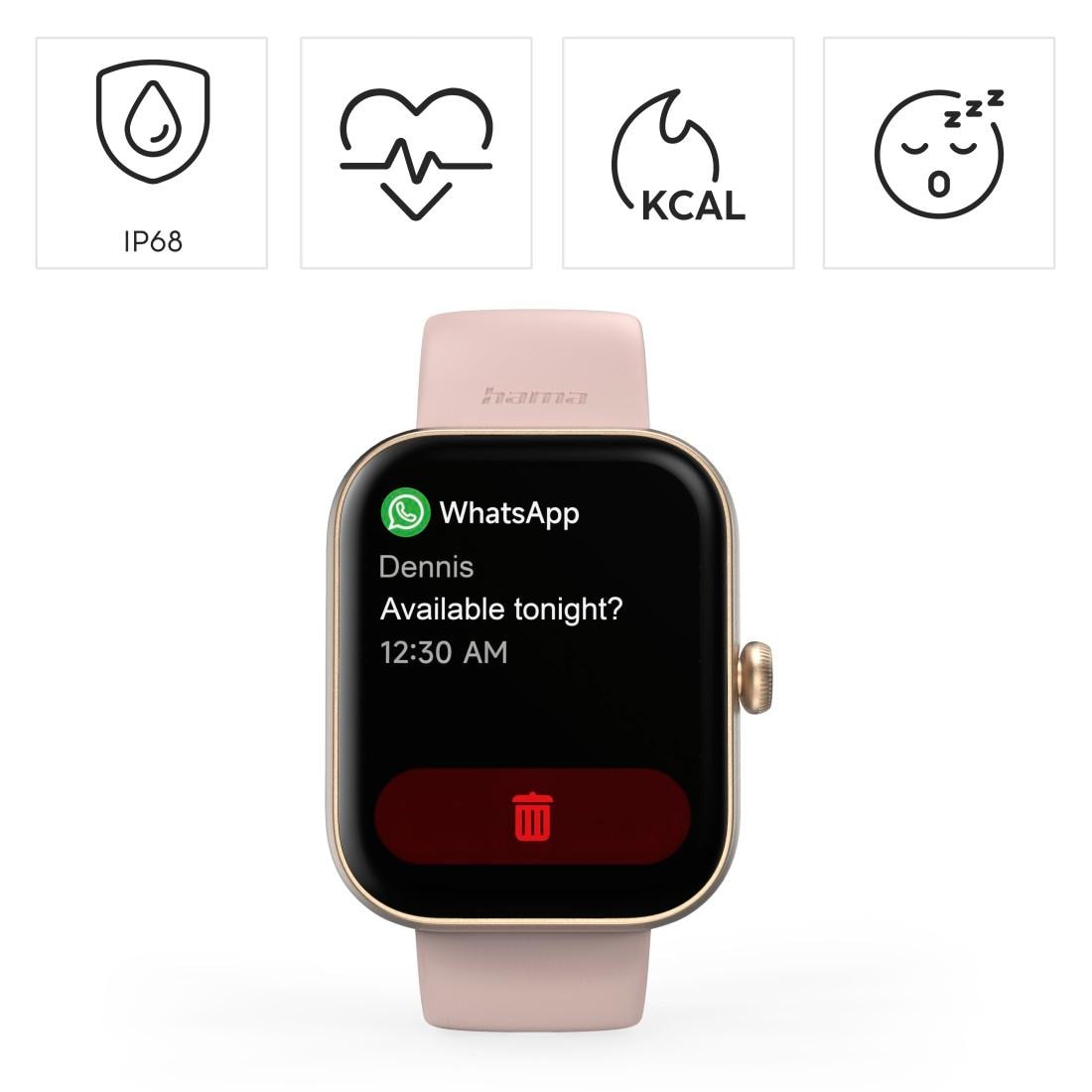 Hama Smartwatch »Smartwatch 1,65“ (Telefonfunktion, WhatsApp, E-Mail etc., wasserdicht)«(/ 1,65 ″)