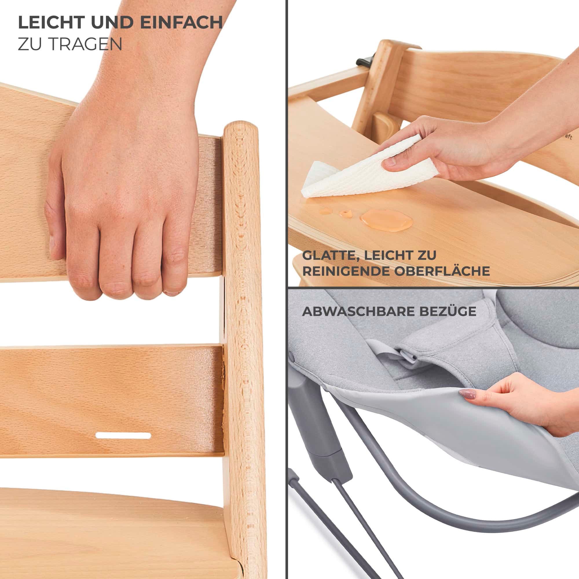 Kinderkraft Kombihochstuhl »Set: Kinderstuhl ENOCK + Babywippe CALMEE GREY«, (Set), 2 St., mitwachsend