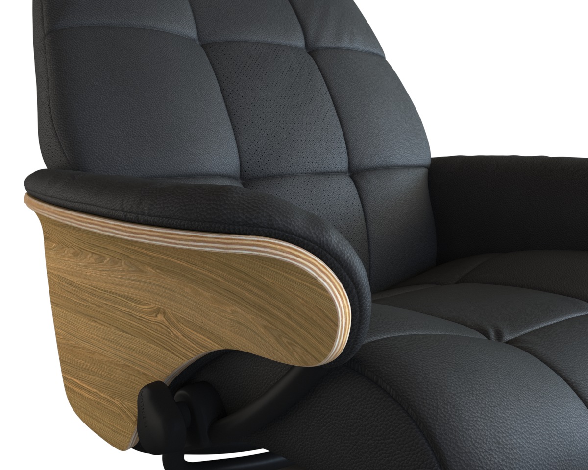 FLEXLUX Relaxsessel »Skagen Funktionsessel, Polstersessel, Armlehne, TV-Fernsehsessel«, Rücken- und Kopfteilverstellung, Fuß Schwarz, Armlehne Eiche, Drehbar