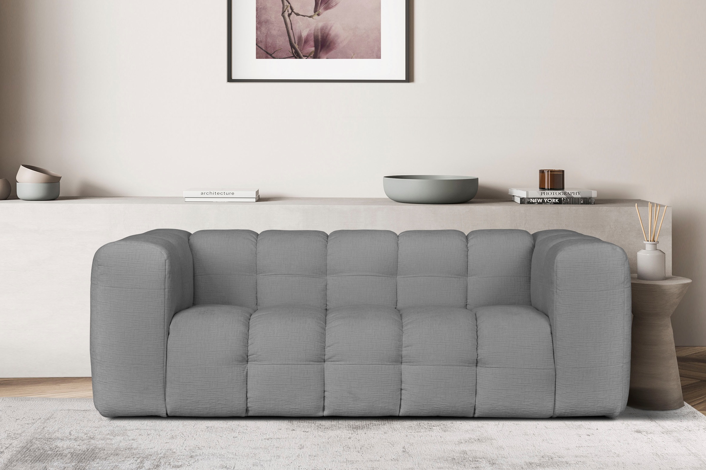 LeGer Home by Lena Gercke 3-Sitzer »TALISHA Designersofa, moderne Steppung, Maße B/T/H: 229/110/75 cm«, moderne Steppung, hoher Sitzkomfort