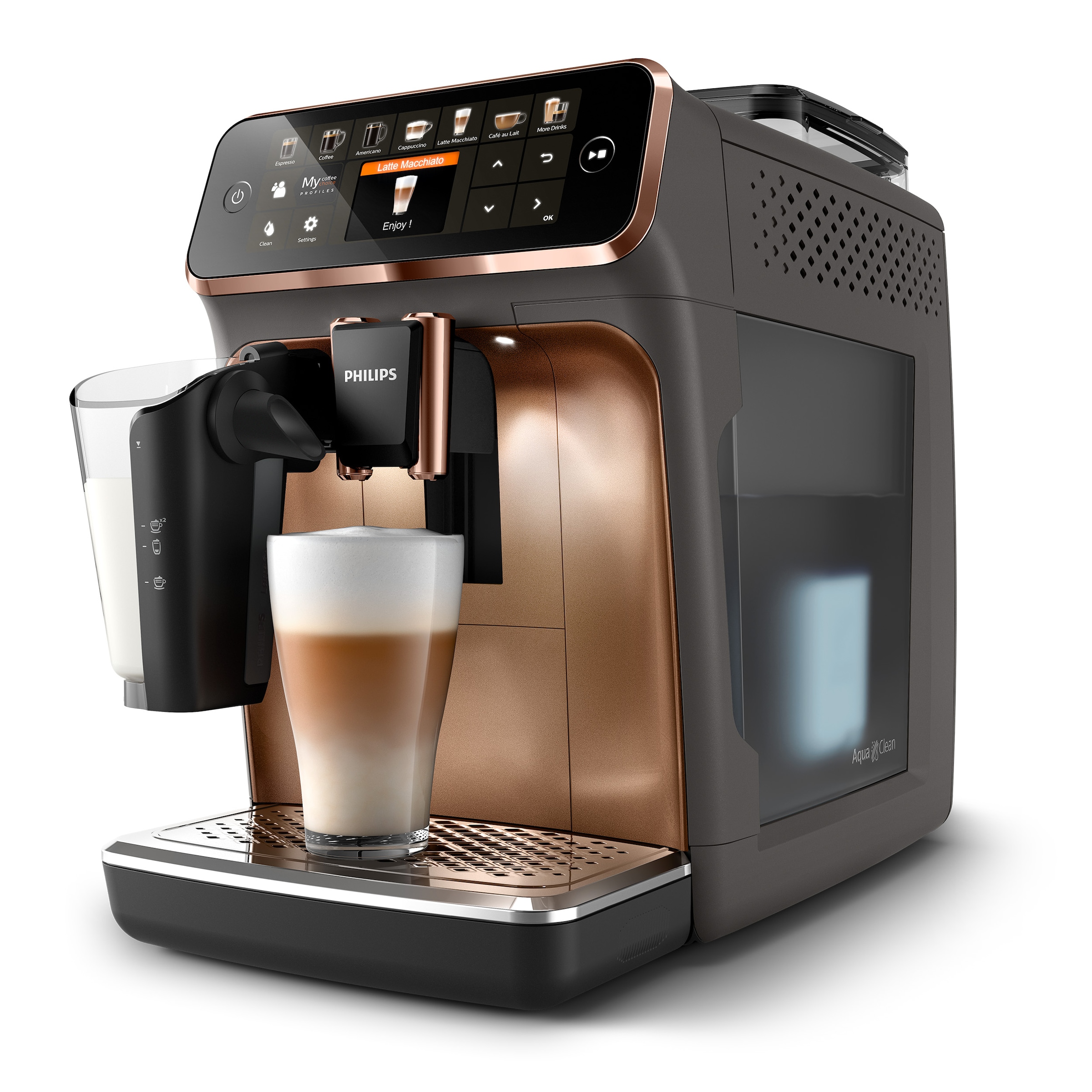 Philips Kaffeevollautomat »5400 Series EP5144/70, mit LatteGo-Milchsystem«, 12 Kaffeespezialitäten und 4 Benutzerprofilen; Grau/Kupfer verchromt