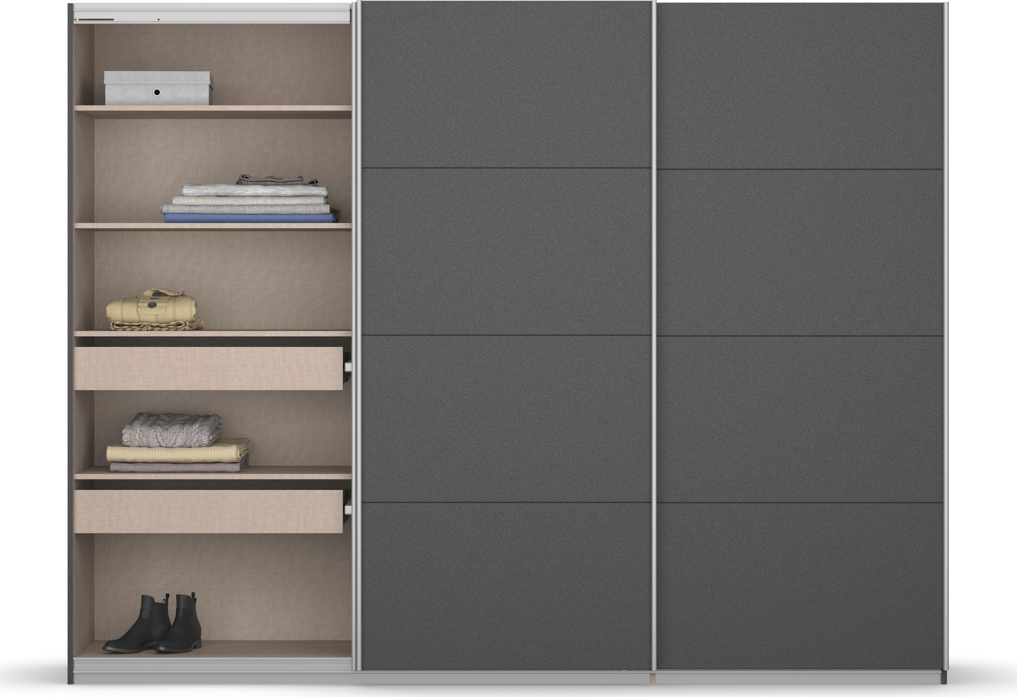rauch Schwebetürenschrank »Kleiderschrank Schrank Garderobe KOLUNA mit Dekor-Front«, inkl. 2 Innenschubladen sowie extra Einlegeböden MADE IN GERMANY