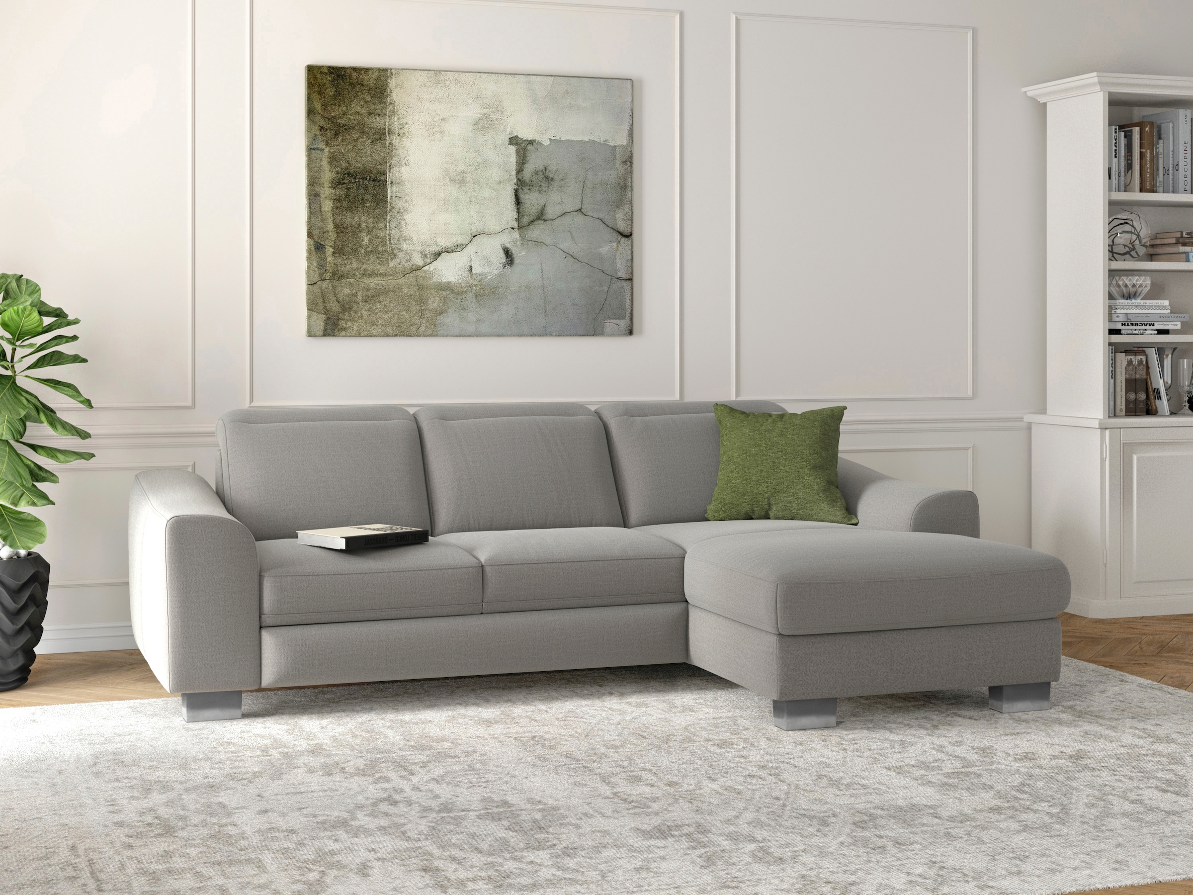 sit&more Ecksofa »Dundee L-Form« mit Federkern und Edelstahlfüßen, wahlweise mit Kopfteilverstellung