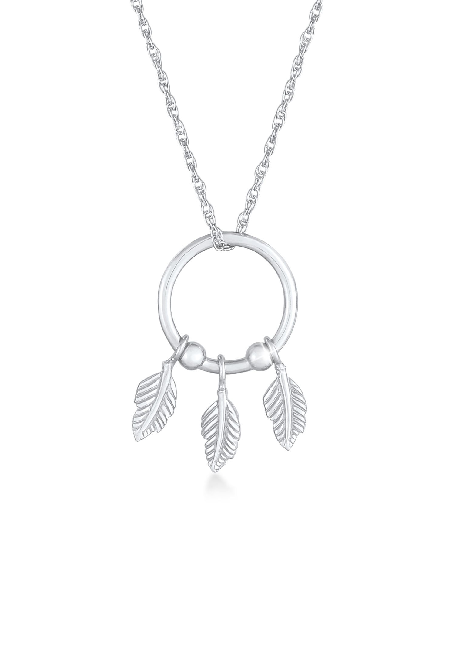 Elli Kette mit Anhänger »Halskette Feder Boho Hippie Ring 925 Silber«
