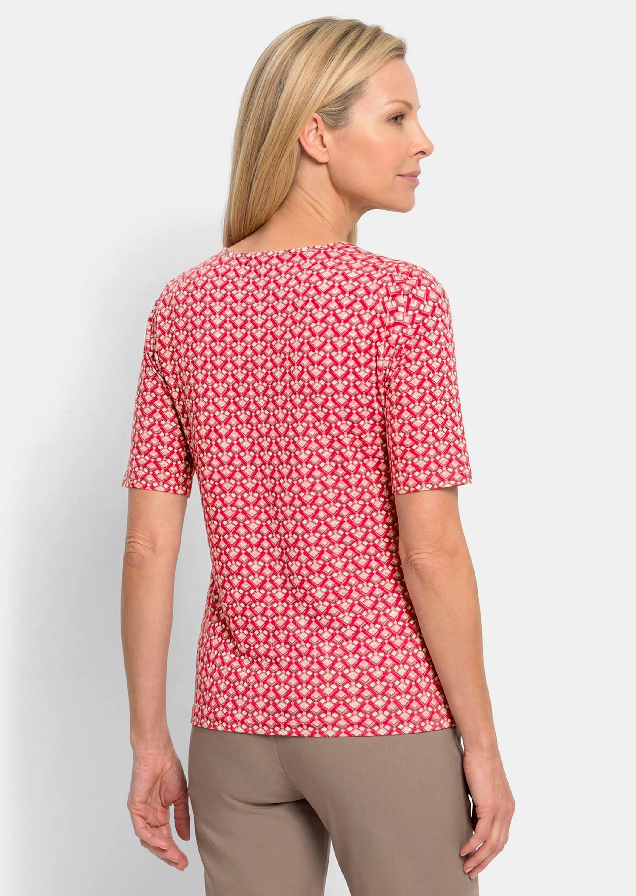 GOLDNER Kurzarmshirt »Jersey-Shirt mit Minimal-Rautenmuster« stretchbequemer Viskosejersey