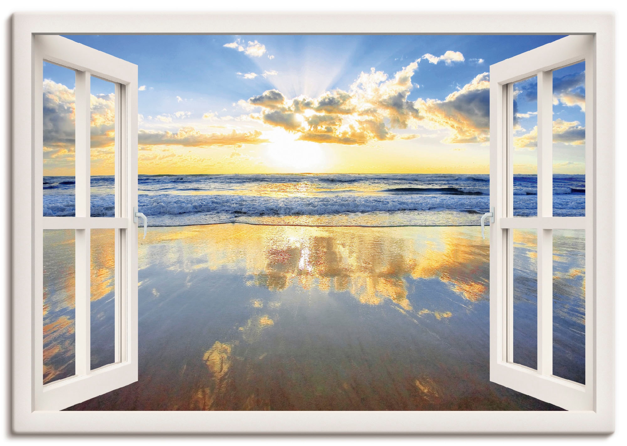 Artland Wandbild »Fensterblick Sonnenaufgang Ozean«, Fensterblick, (1 St.),  als Leinwandbild, Wandaufkleber oder Poster in versch. Größen bequem  bestellen