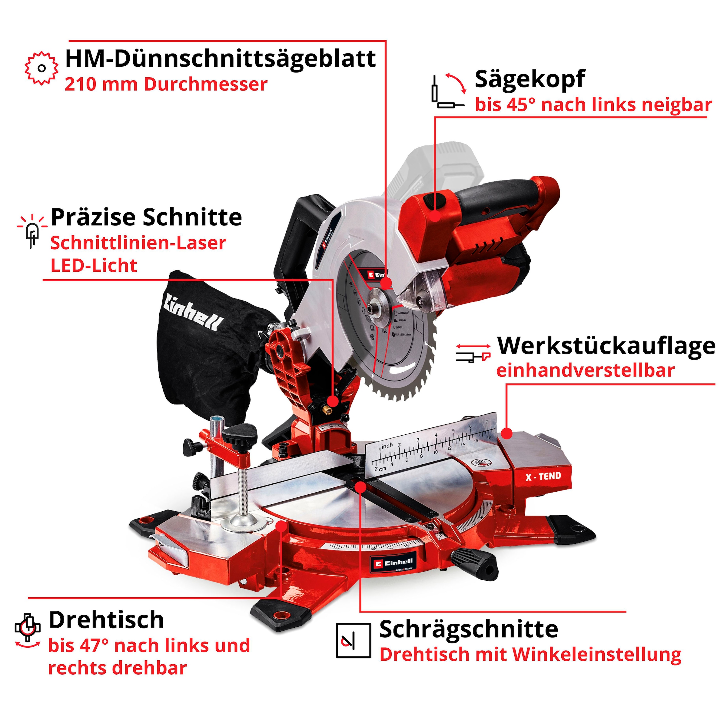 Einhell Akku-Kapp-Gehrungssäge »TE-MS 18/210 Li-Solo«, Power X-Change, 210 mm, ohne Akku und Ladegerät