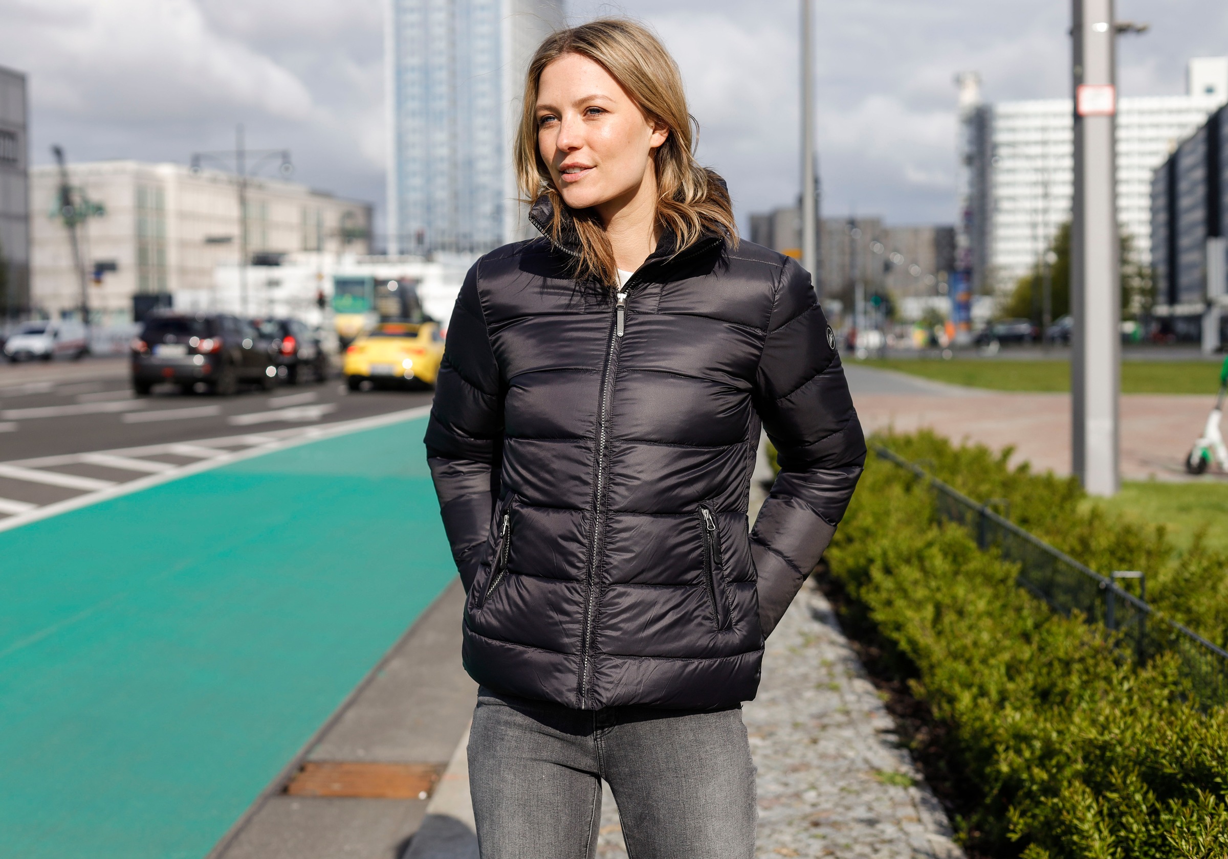Polarino Daunenjacke, ohne Kapuze, für den Winter, aus leichtem Webmaterial, mit hohem Stehkragen