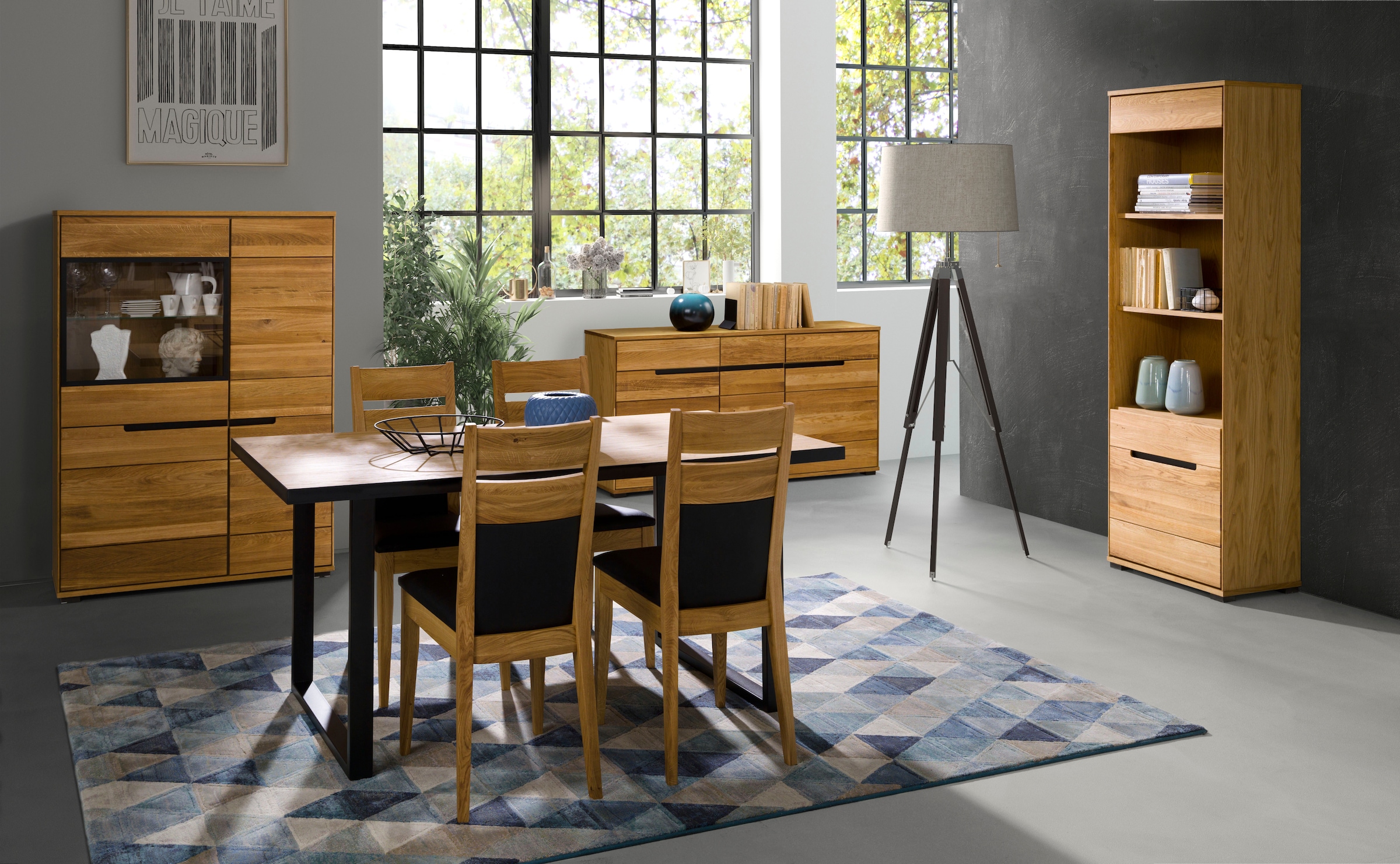 Home affaire Highboard Schwarze Elemente, viel Stauraum, Türen mit dampfer, Wohnzimmer