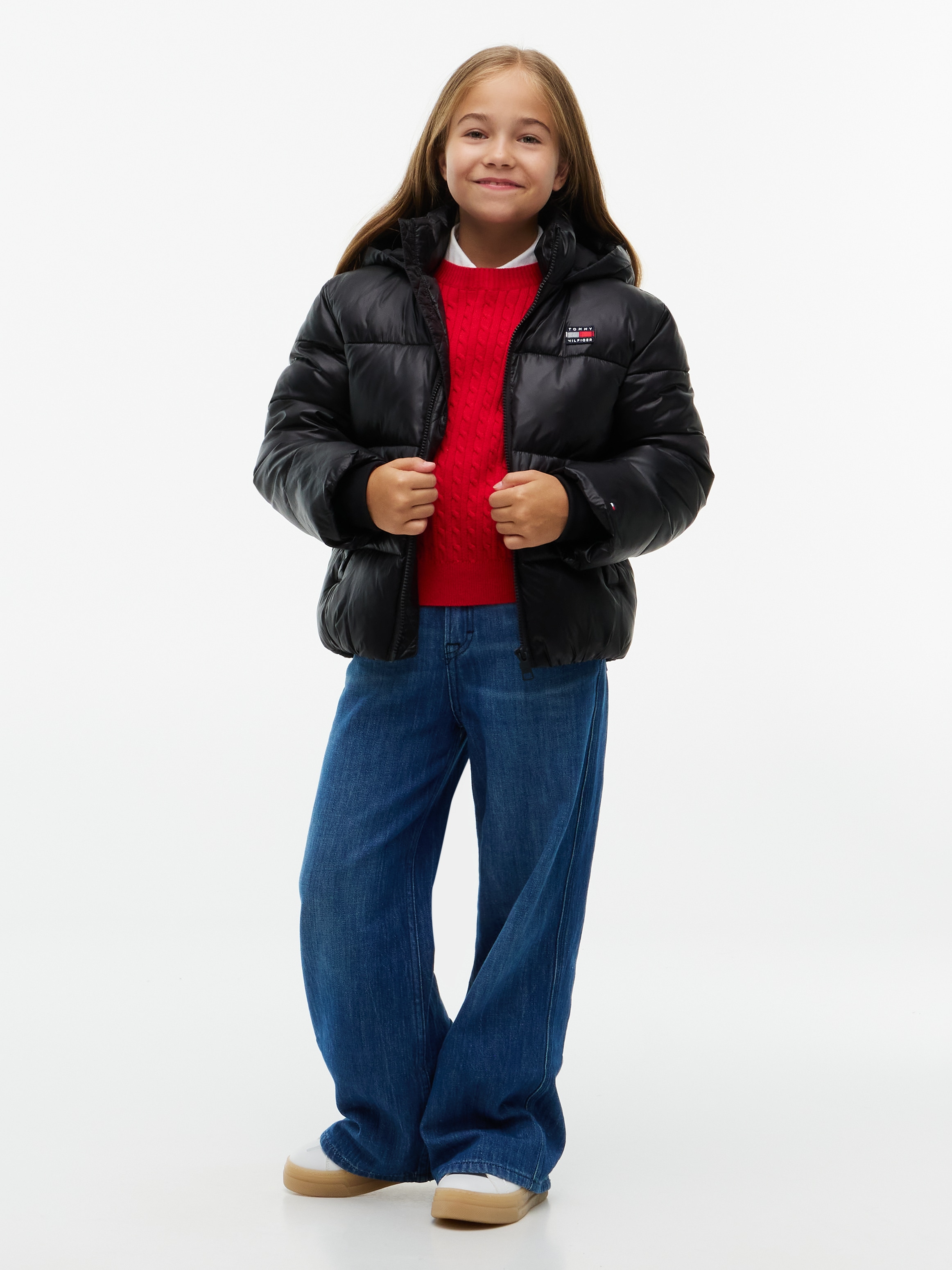 Tommy Hilfiger Steppjacke mit Kapuze mit Kapuze, Regular Fit, leicht glänzendes Material