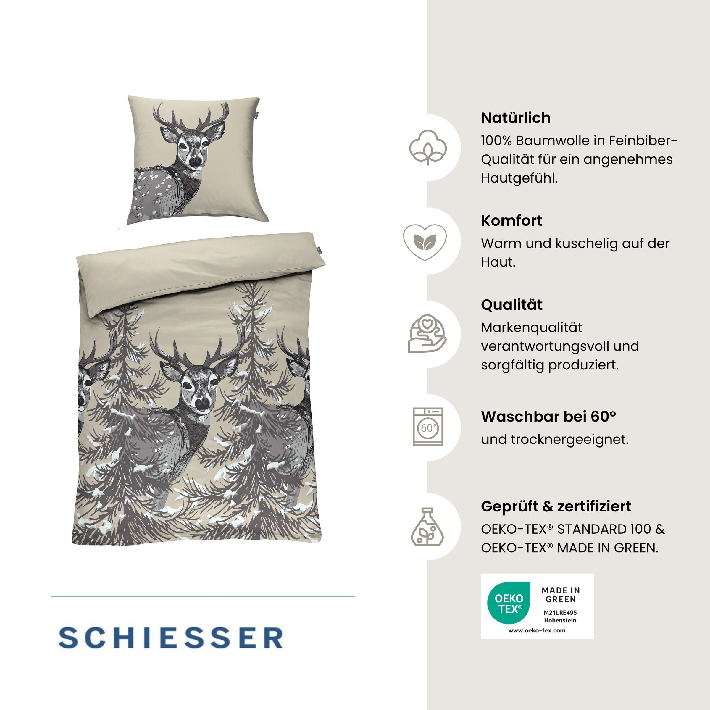 Schiesser Bettwäsche »Holi aus weicher Baumwolle mit Tierprint« 2 OEKO-TEX® MADE IN GREEN