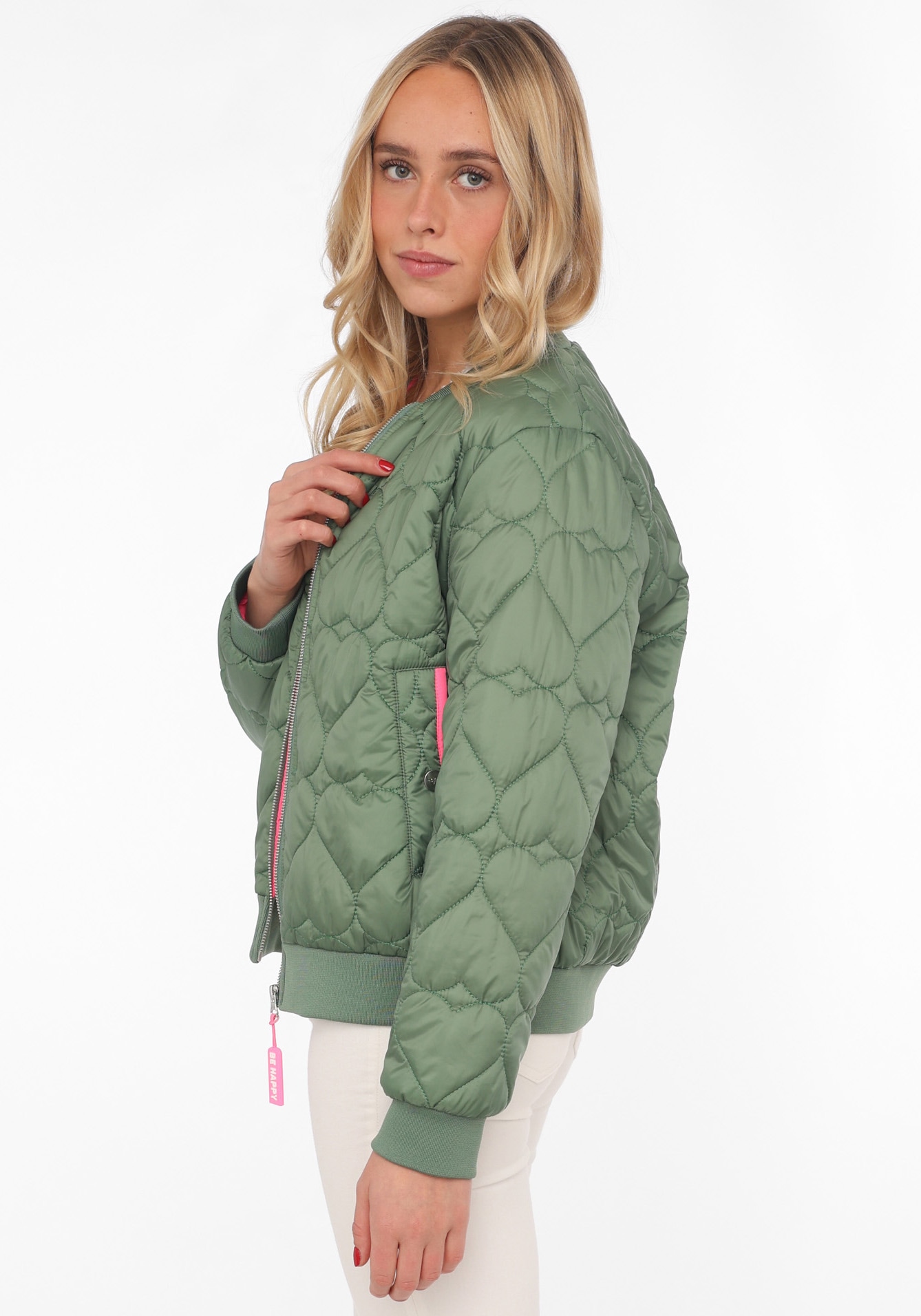 Zwillingsherz Bomberjacke »"Be Happy"« ohne Kapuze modisch, Kontrastdetails, regular fit, langärmelig, mit Herzsticker