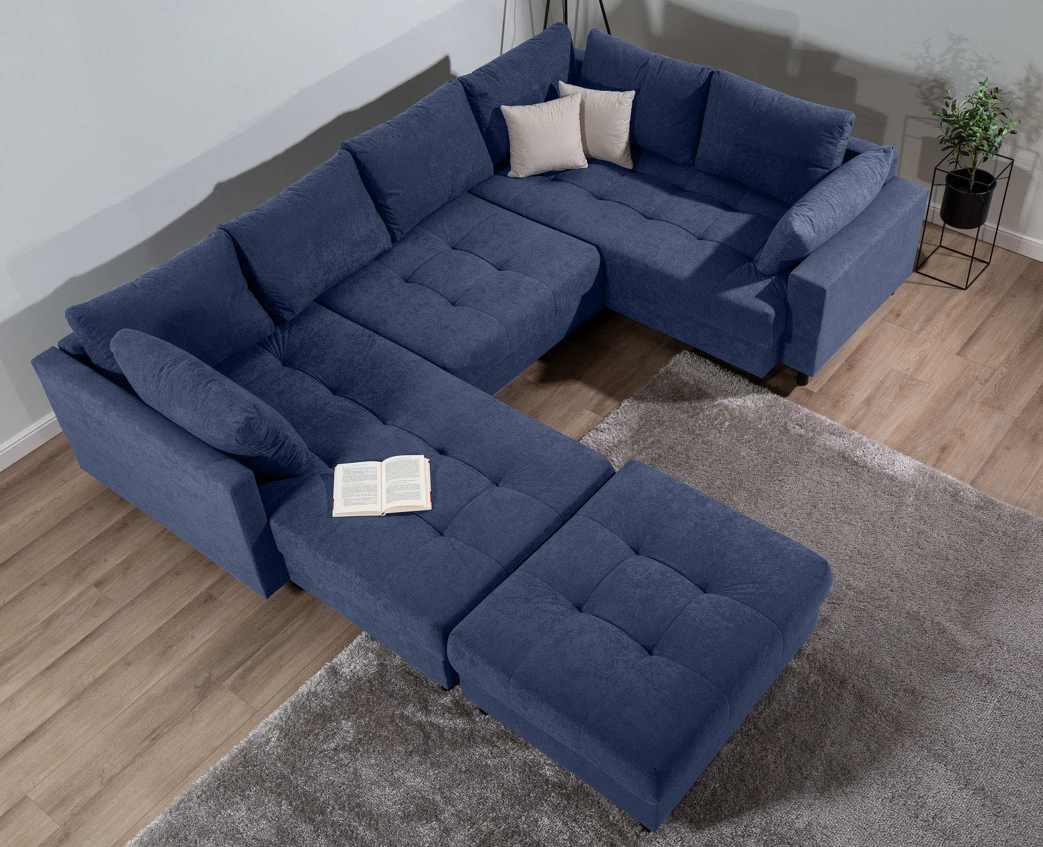 COLLECTION AB Wohnlandschaft »Toni U-Form mit Armlehne« inkl. Hocker und Zierkissen in abgesetzter Farbe, mit Bonnelfederkern