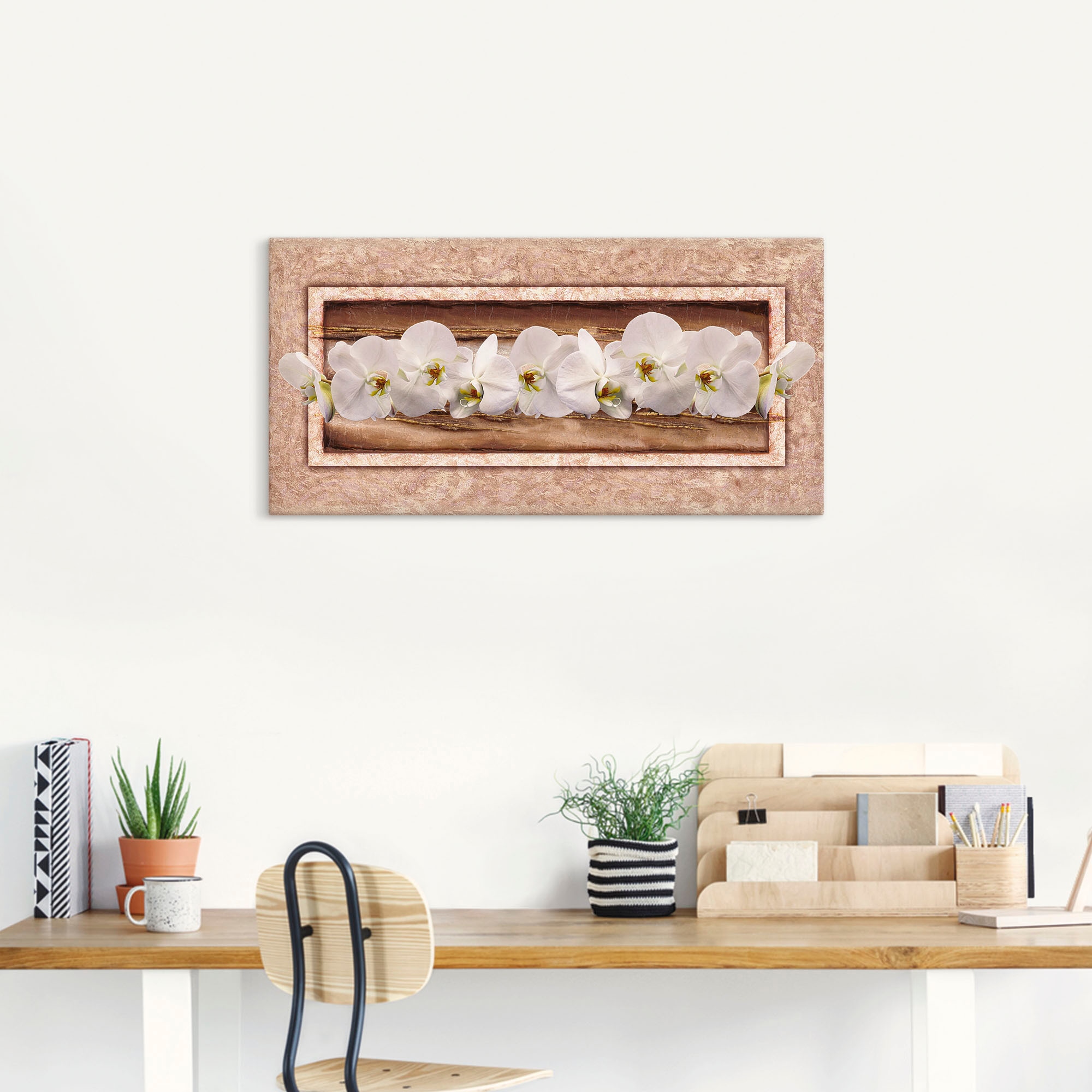 Artland Leinwandbild »Weiße Orchideen braun gold«, Blumen, (1 St.), auf Keilrahmen gespannt