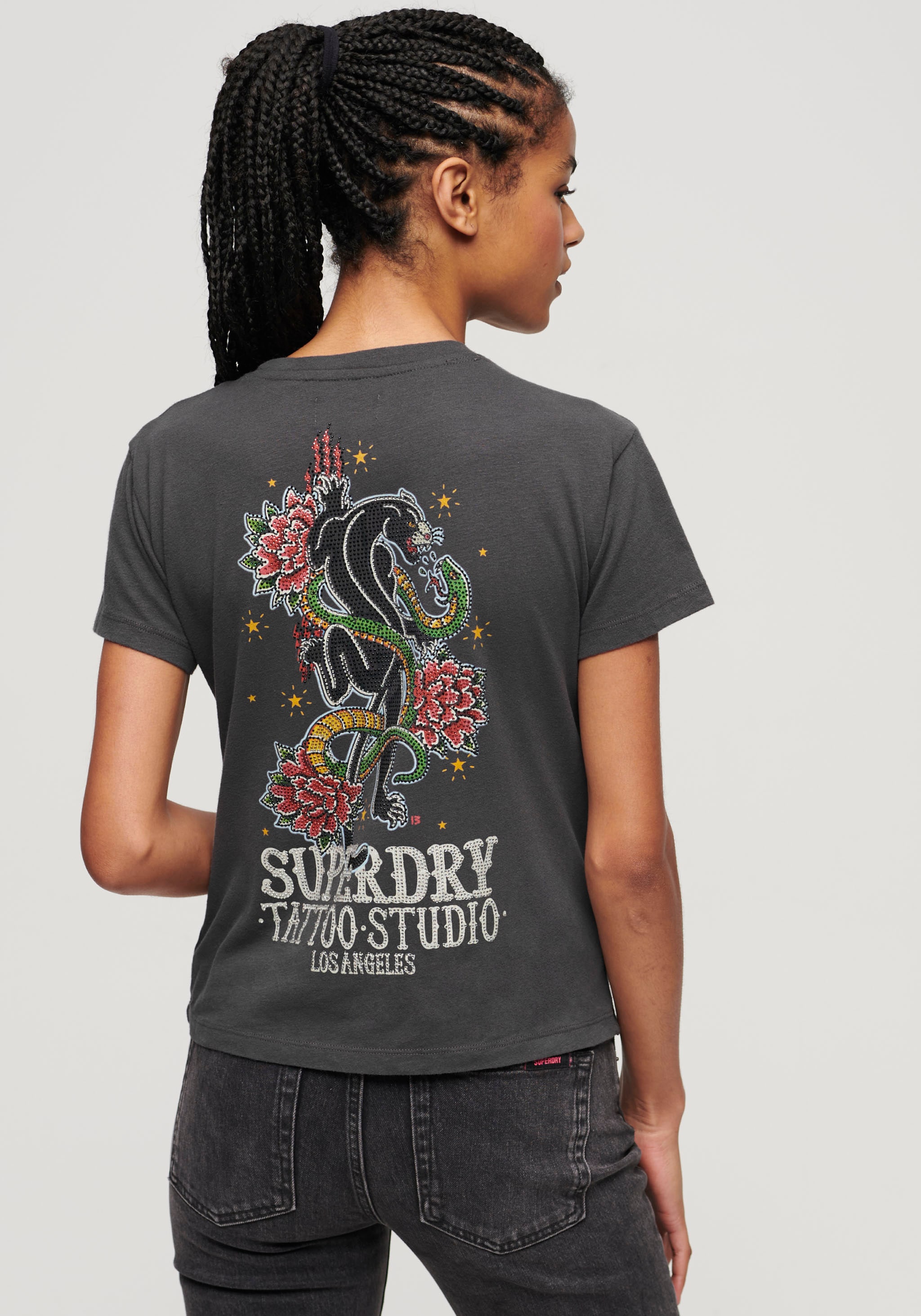 Superdry Kurzarmshirt »TATTOO RHINESTONE FITTED TEE«