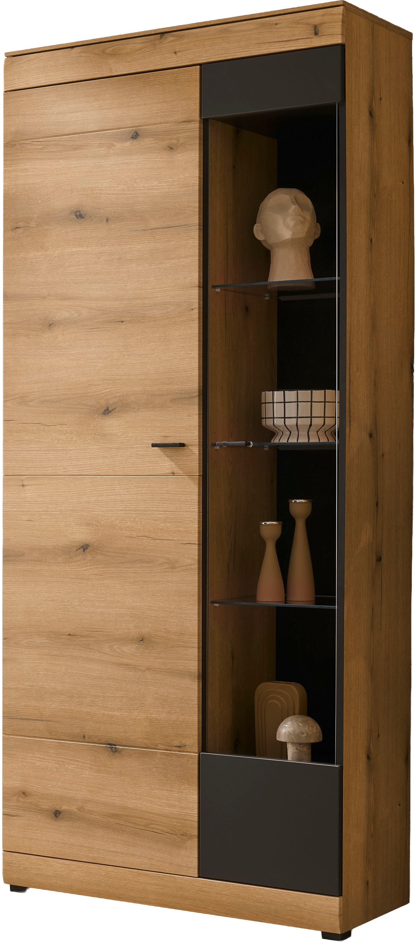 Home affaire Vitrine »Soleto, Vitrinenschrank in Evoke Eiche, moderne Glasvitrine« ausreichend Stauraum, schwarze Griffe aus Metall, zeitlos