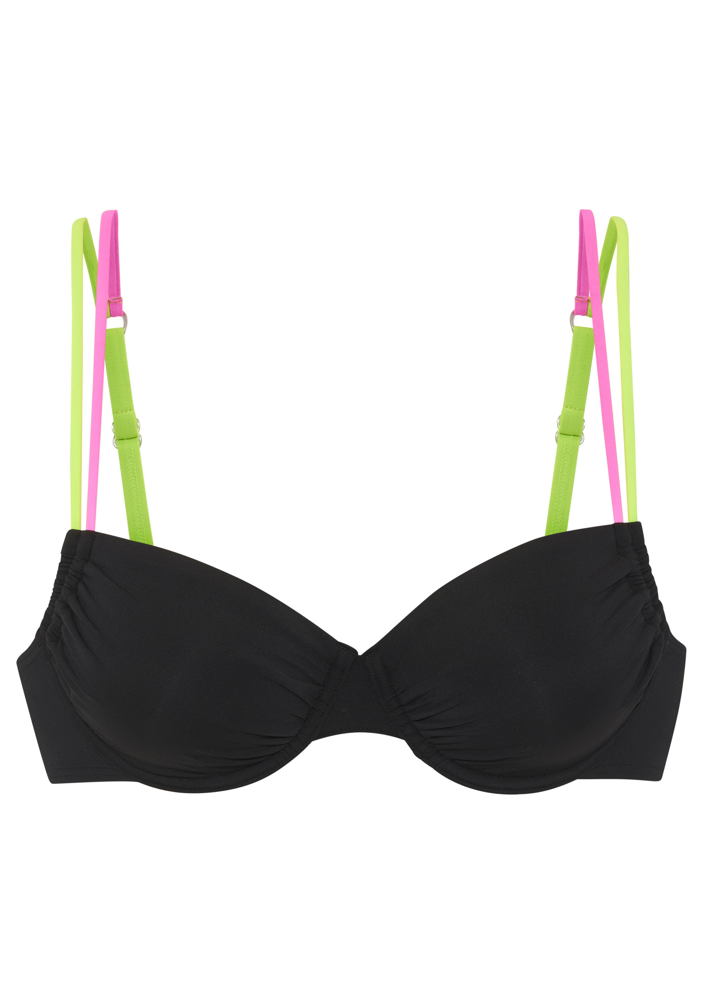 Buffalo, Damen, Bügel-Bikini-Top »Pop« Mit kontrastfarbigen Doppelträgern, schwarz, Cup D, 40 - Cup D, schwarz, Kontrastfarbene Neon Details