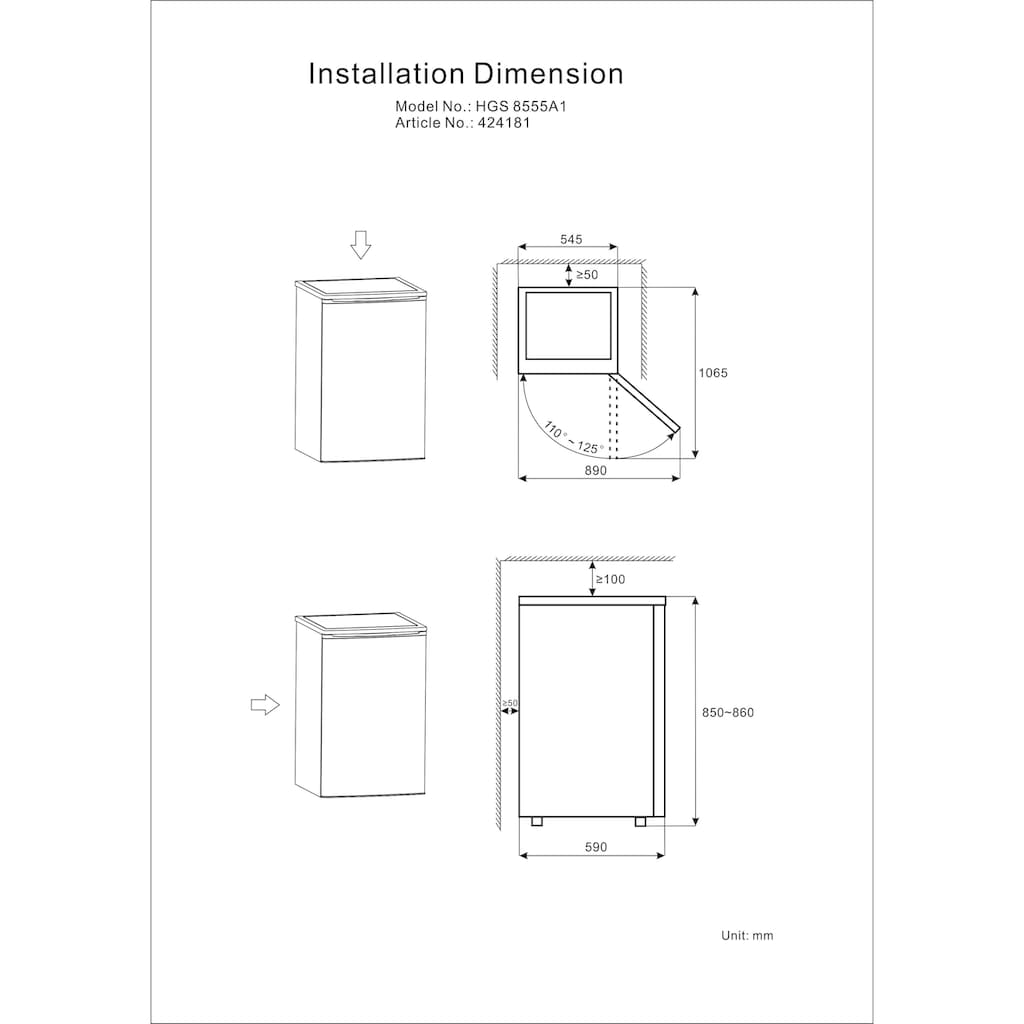 Hanseatic Gefrierschrank »HGS 8555A1«, 85 cm hoch, 55 cm breit