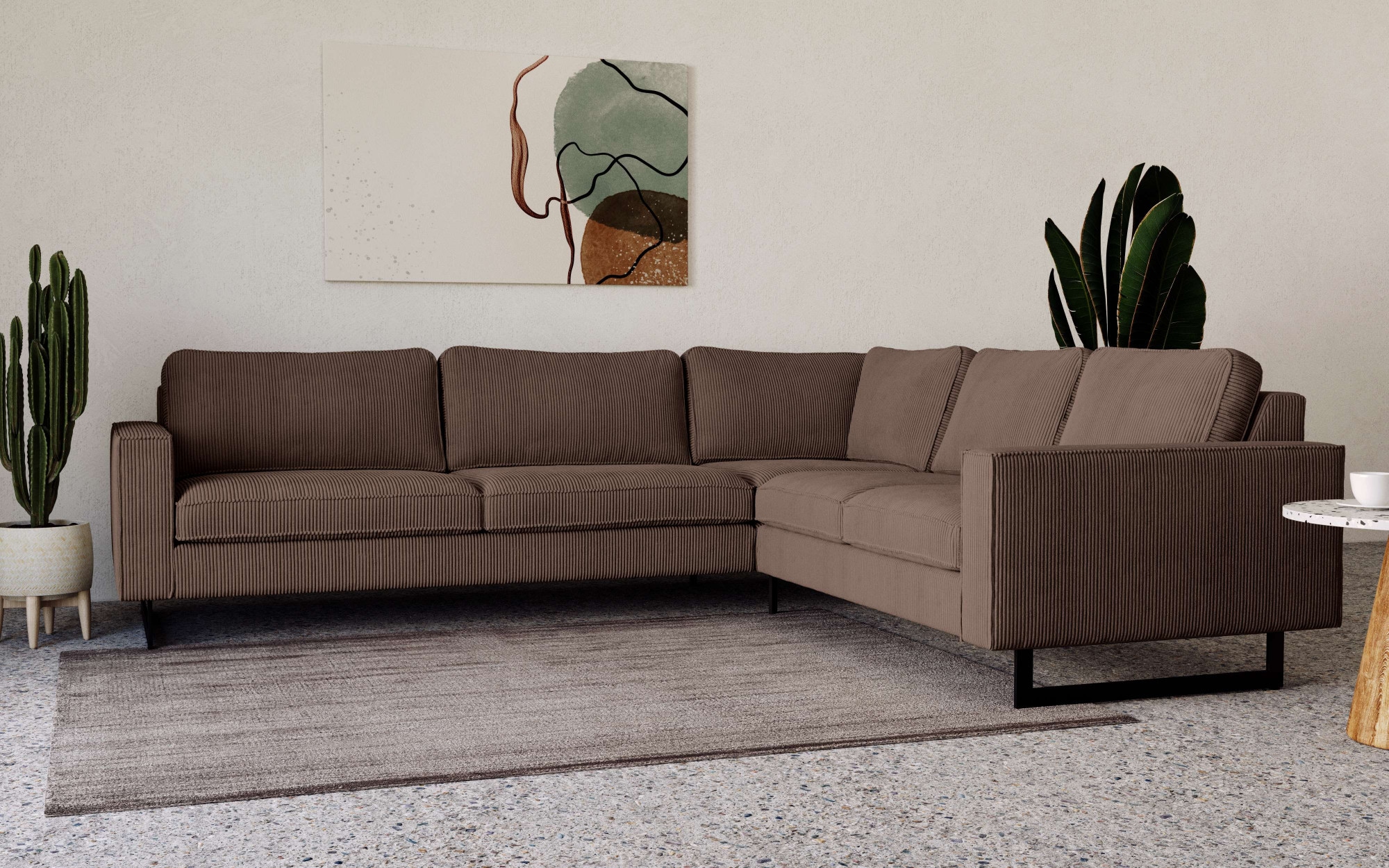 Home affaire Ecksofa »Pinto, XXL, 250/290 cm, langer Schenkel, Ottomane« Cord, Chenille, Lederoptik, mit Keder, Metallfüße, Wellenunterfederung