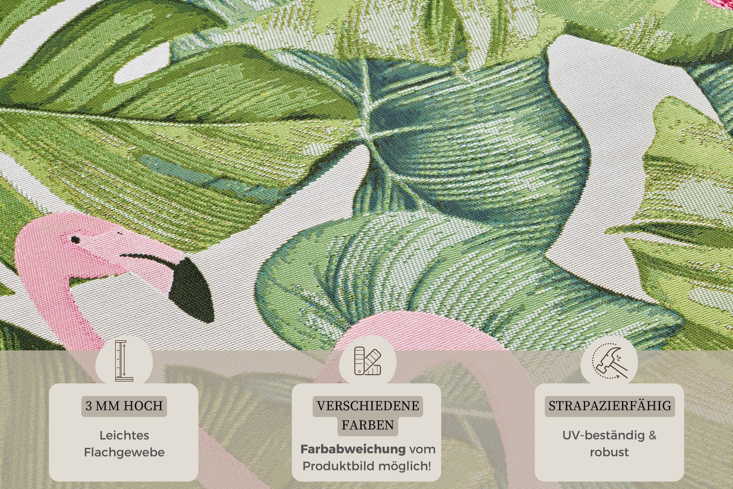 HANSE Home Outdoorteppich »Tropical Flamingo«, rechteckig, 3 mm Höhe, In-& Outdoor, Teppich, Wetterfest, Balkon, Garten, Wohnzimmer, Floral