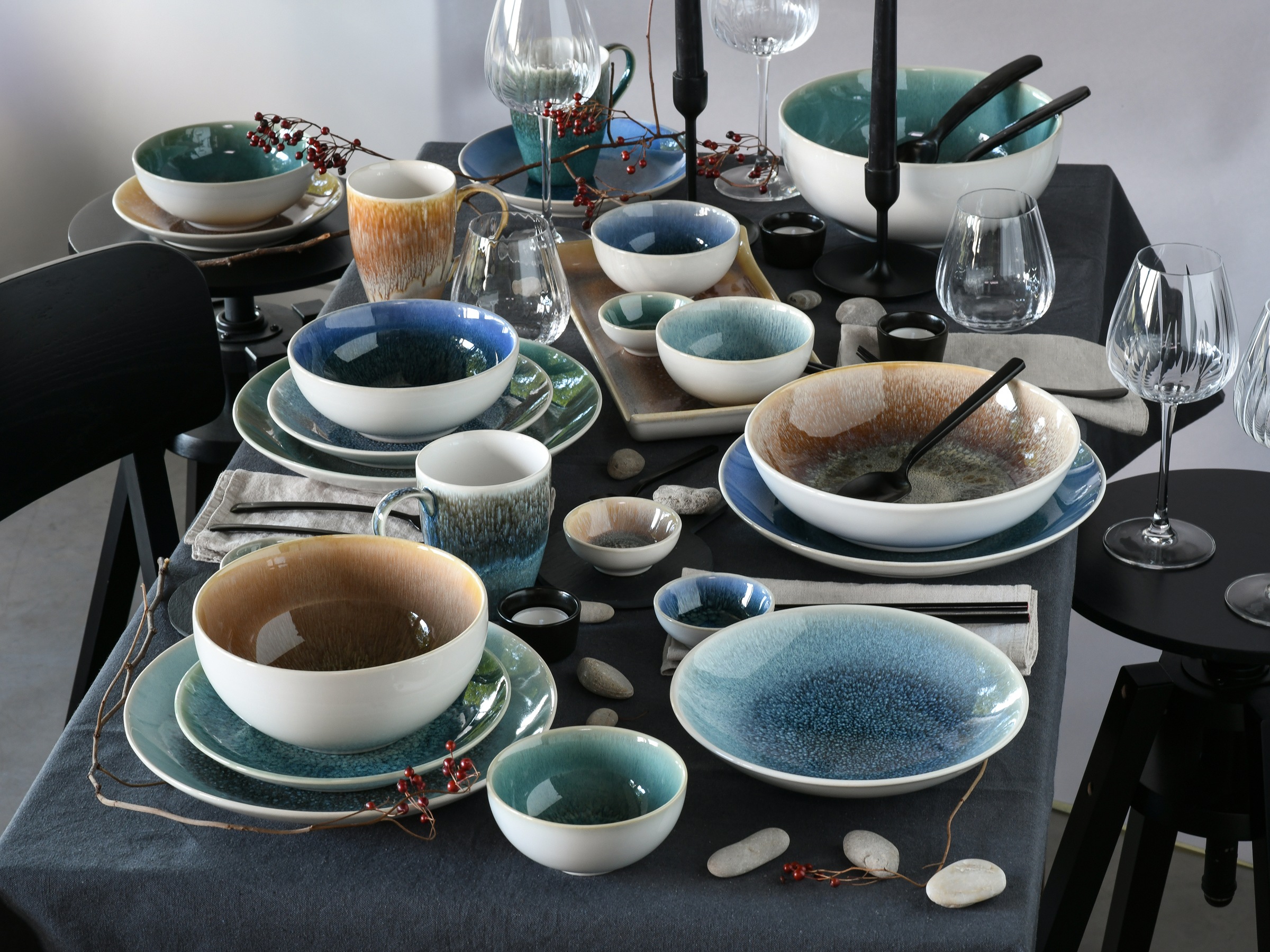 CreaTable Schüssel »Caldera Mix, Buddha Bowl, 4-tlg.« 4 aus Steinzeug Moderne Coupeform, Reaktivglasur