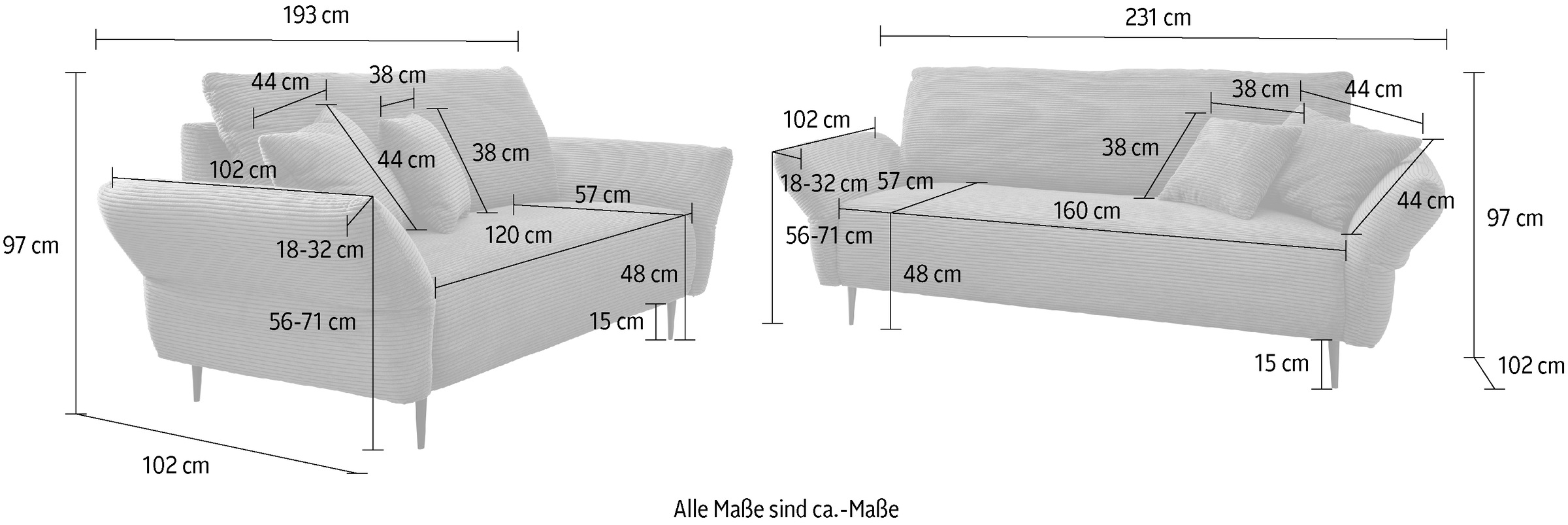 INOSIGN Polstergarnitur »Vanilla«, (Set, 2 tlg., 3-Sitzer und 2-Sitzer), auch einzeln und als Polsterecke erhältlich, inkl. Zierkissen