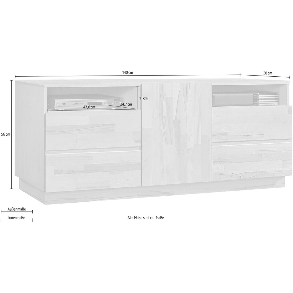 Home affaire Lowboard, Breite 140 cm, teimassiv, FSC®-zertifiziert