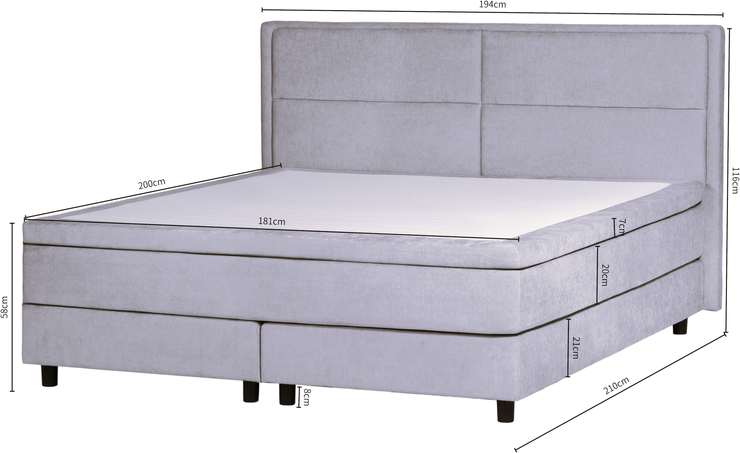 OTTO home Boxspringbett »VIVIANNE in den Breiten 140 & 180cm erhältlich, inkl. 7cm Luxus-Topper« erhältlich in den Farben anthrazit und beige